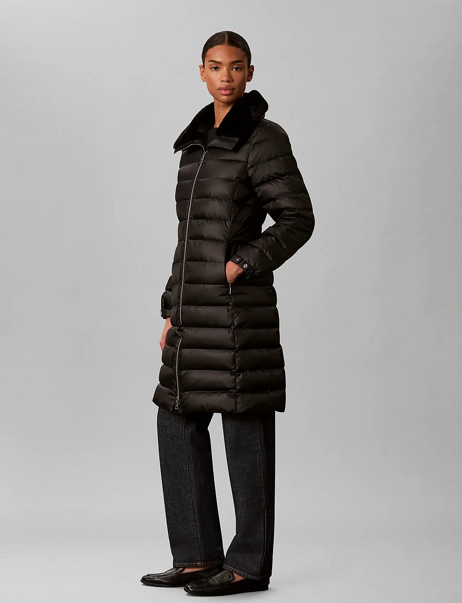 Calvin Klein - SATIN LW LONG PUFFER WITH FUR - winterjacken - black - 3