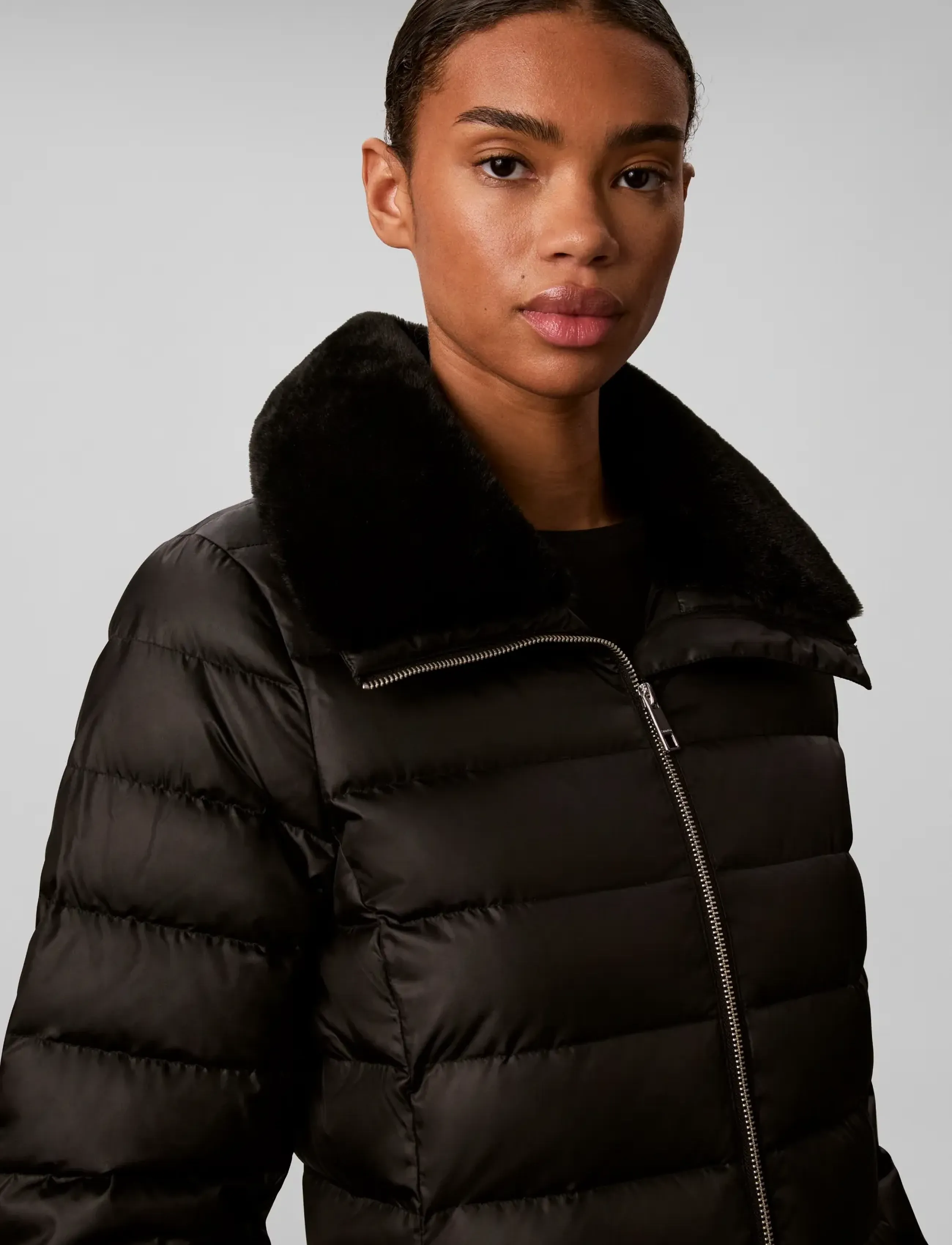 Calvin Klein - SATIN LW LONG PUFFER WITH FUR - winterjacken - black - 4