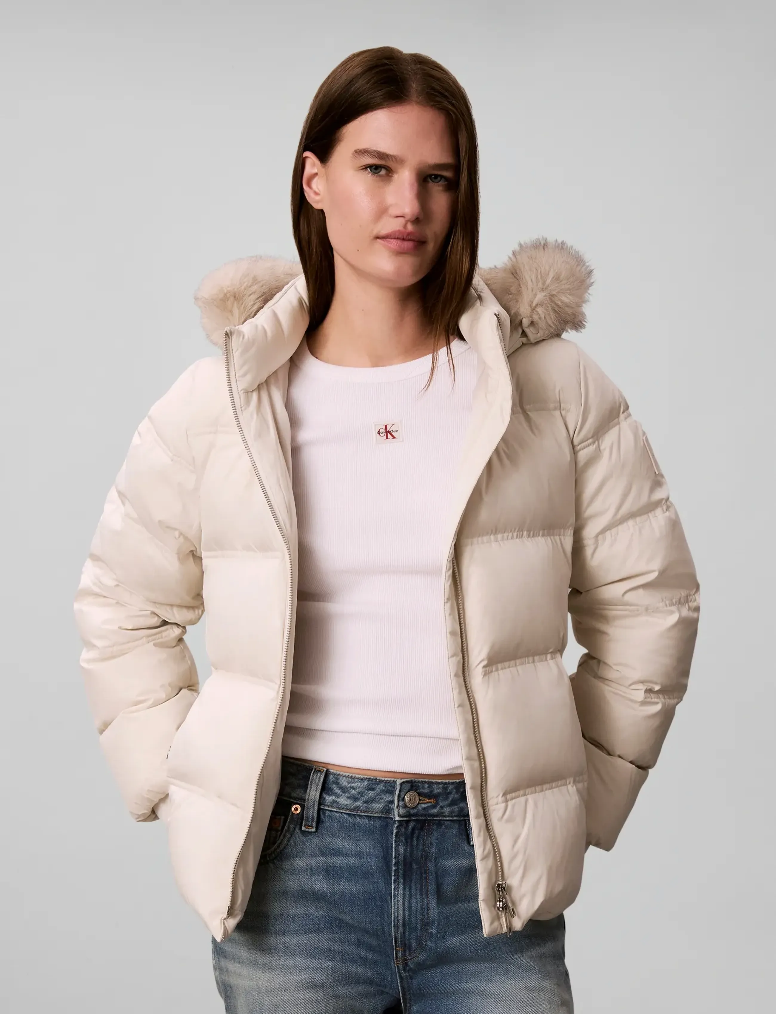 Calvin Klein - MATTE MW BELTED SHORT PUFFER WIT - winterjacken - chalk - 3