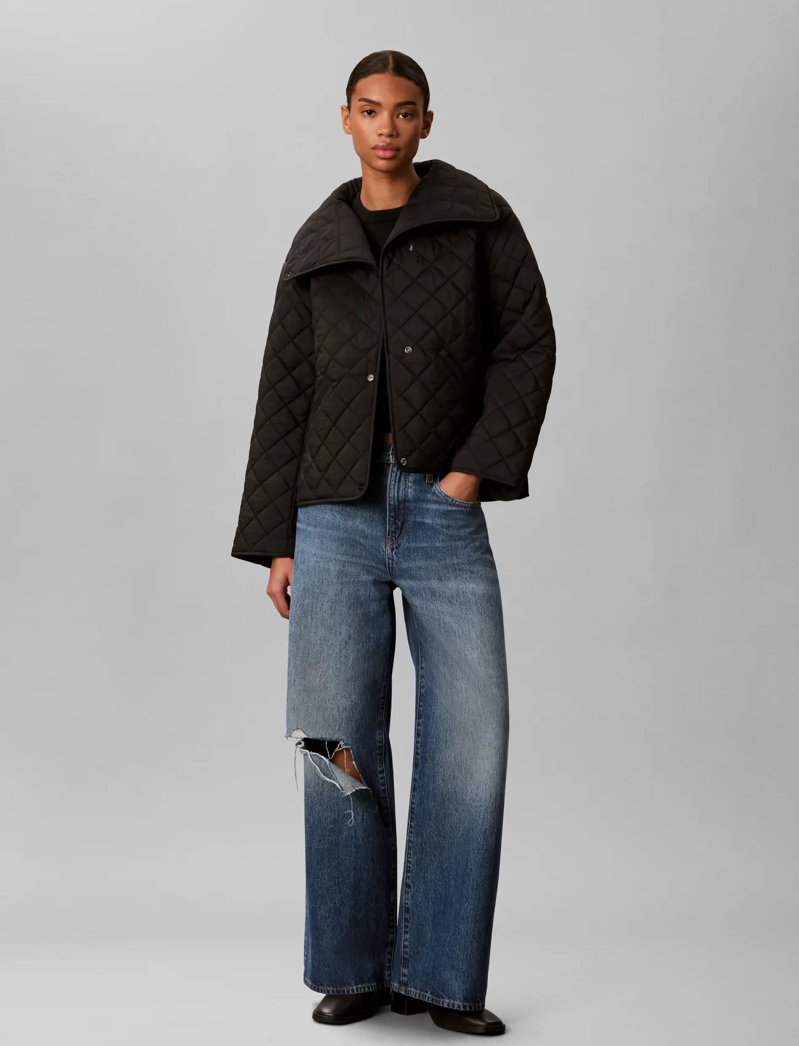 Calvin Klein LW SHORT QUILTED LINER JACKET - Striukės - BLACK / black