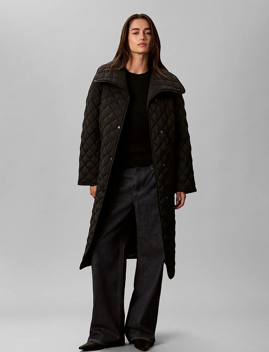 Calvin Klein - LW LONG QUILTED LINER COAT - coats - black - 0