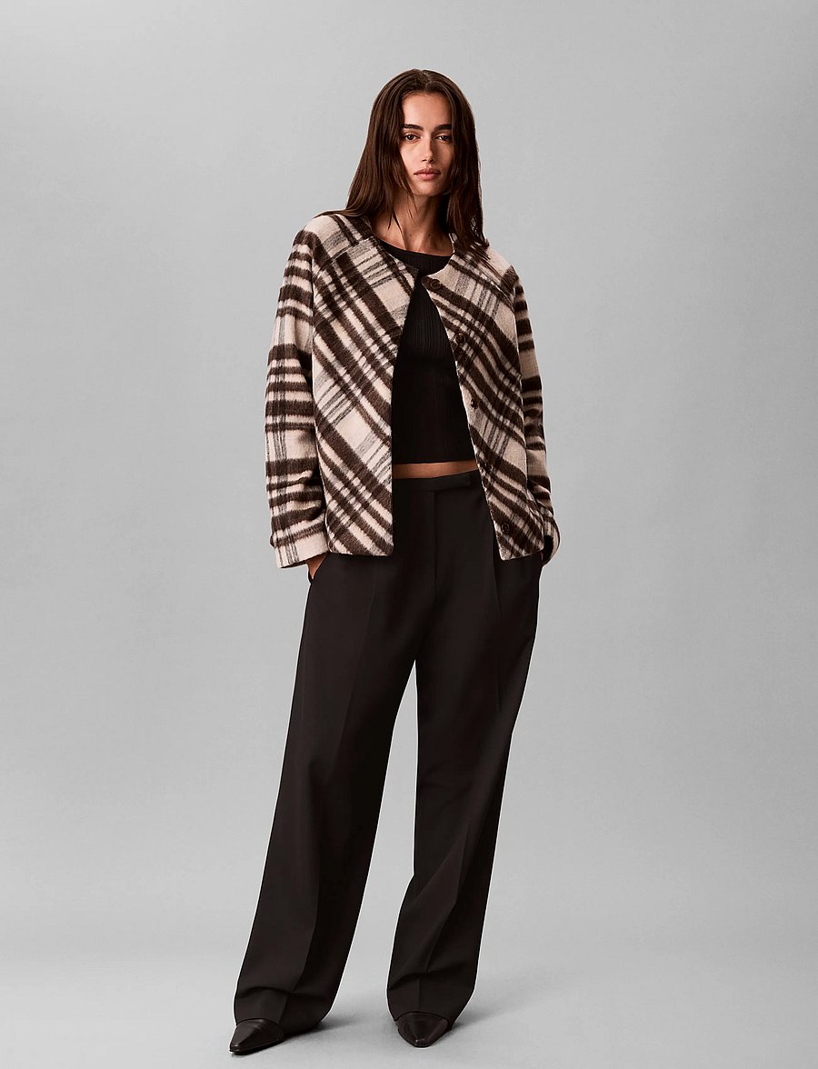 Calvin Klein - MOHAIR PLAID CARDIGAN JACKET - marshmallow plaid - 0