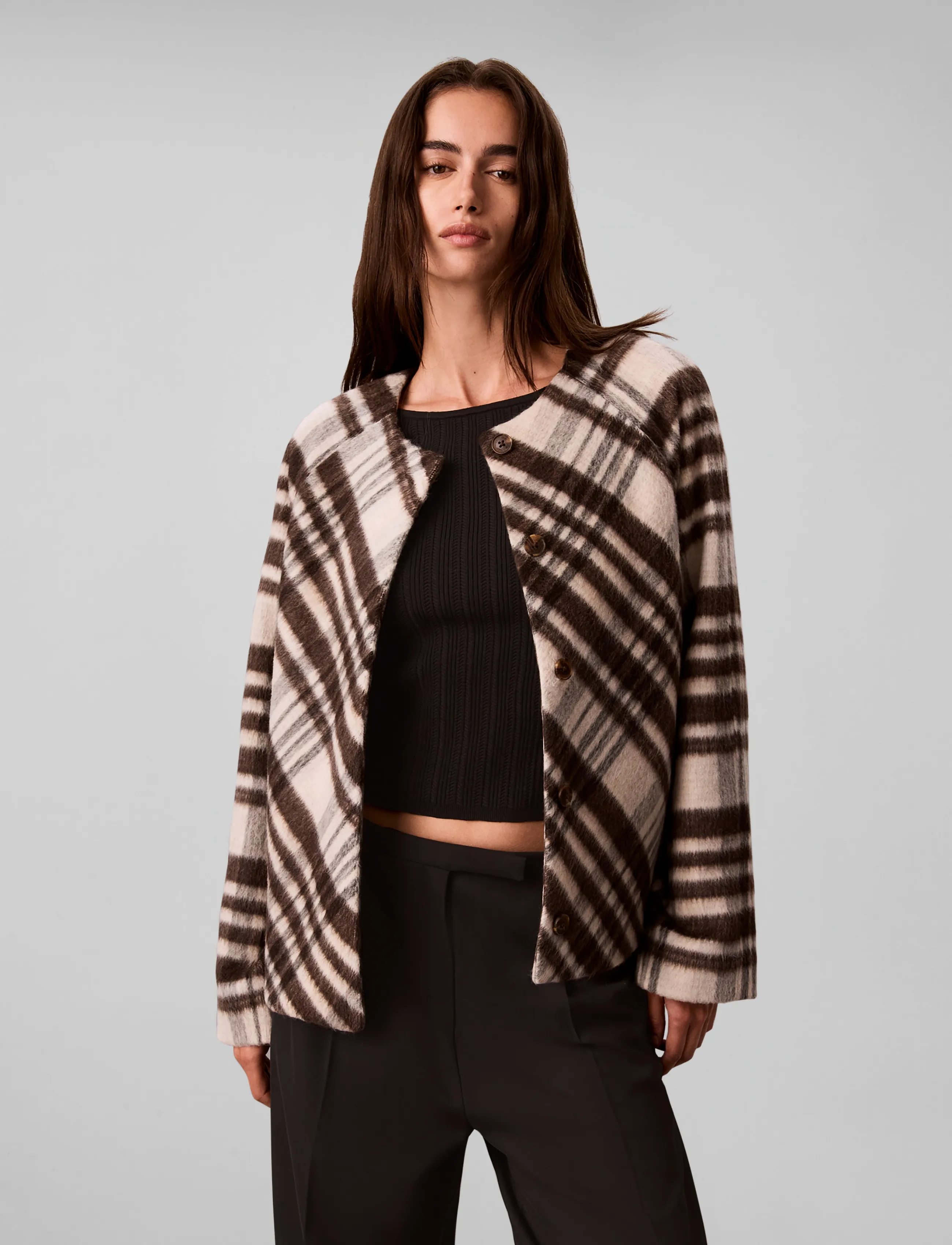 Calvin Klein - MOHAIR PLAID CARDIGAN JACKET - marshmallow plaid - 3