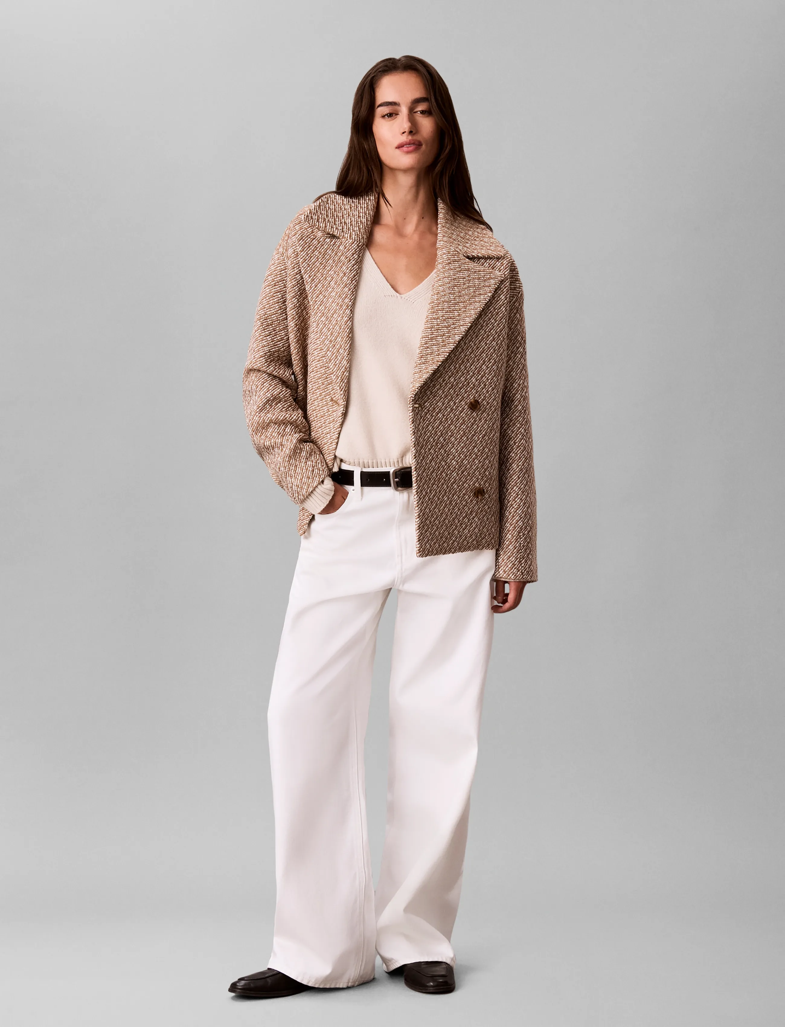 Calvin Klein RELAXED SHORT PEACOAT - Kleidung - EXECUTIVE BROWN GROUND + TOFU TWILL / brown