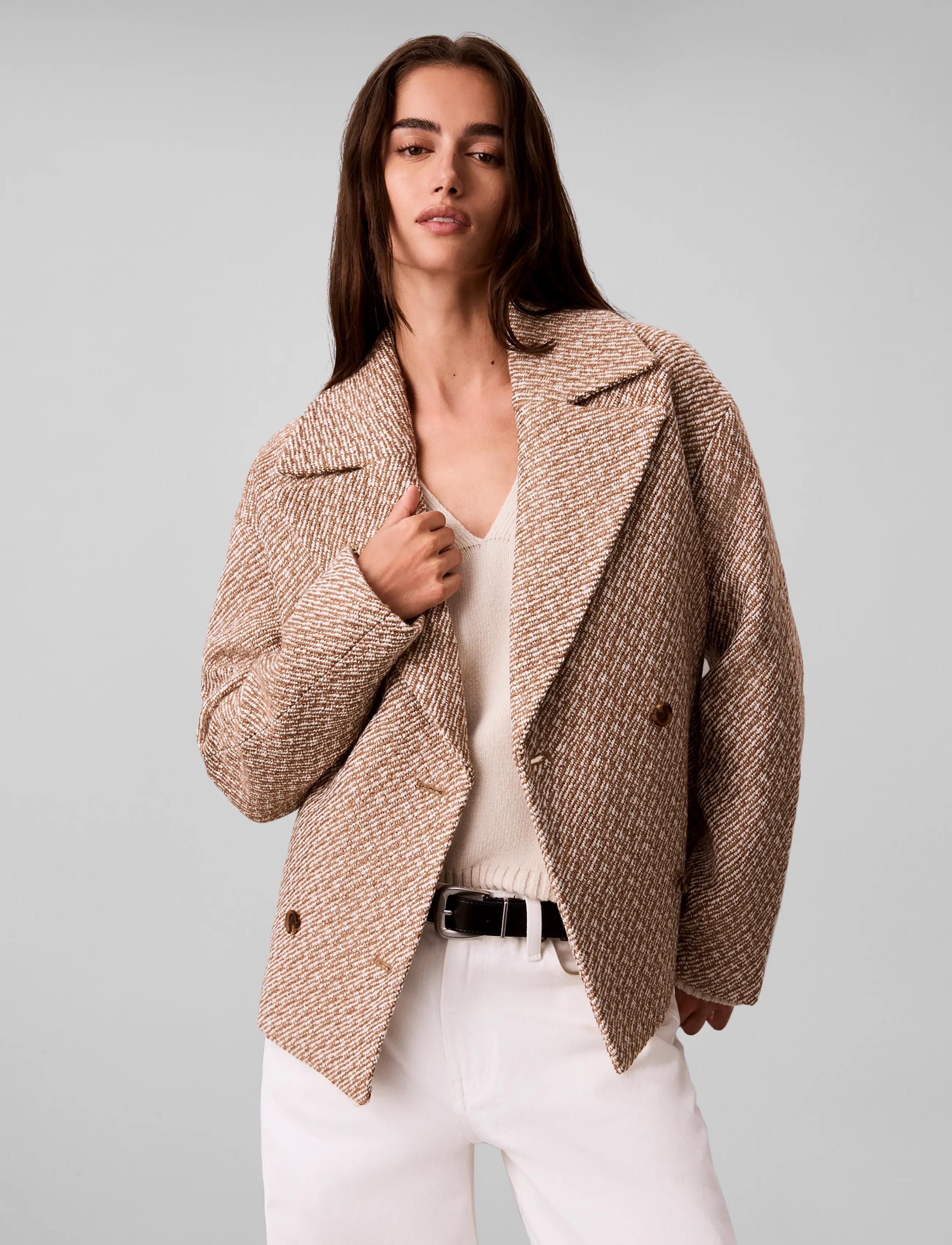 Calvin Klein - RELAXED SHORT PEACOAT - executive brown ground + tofu twill - 3