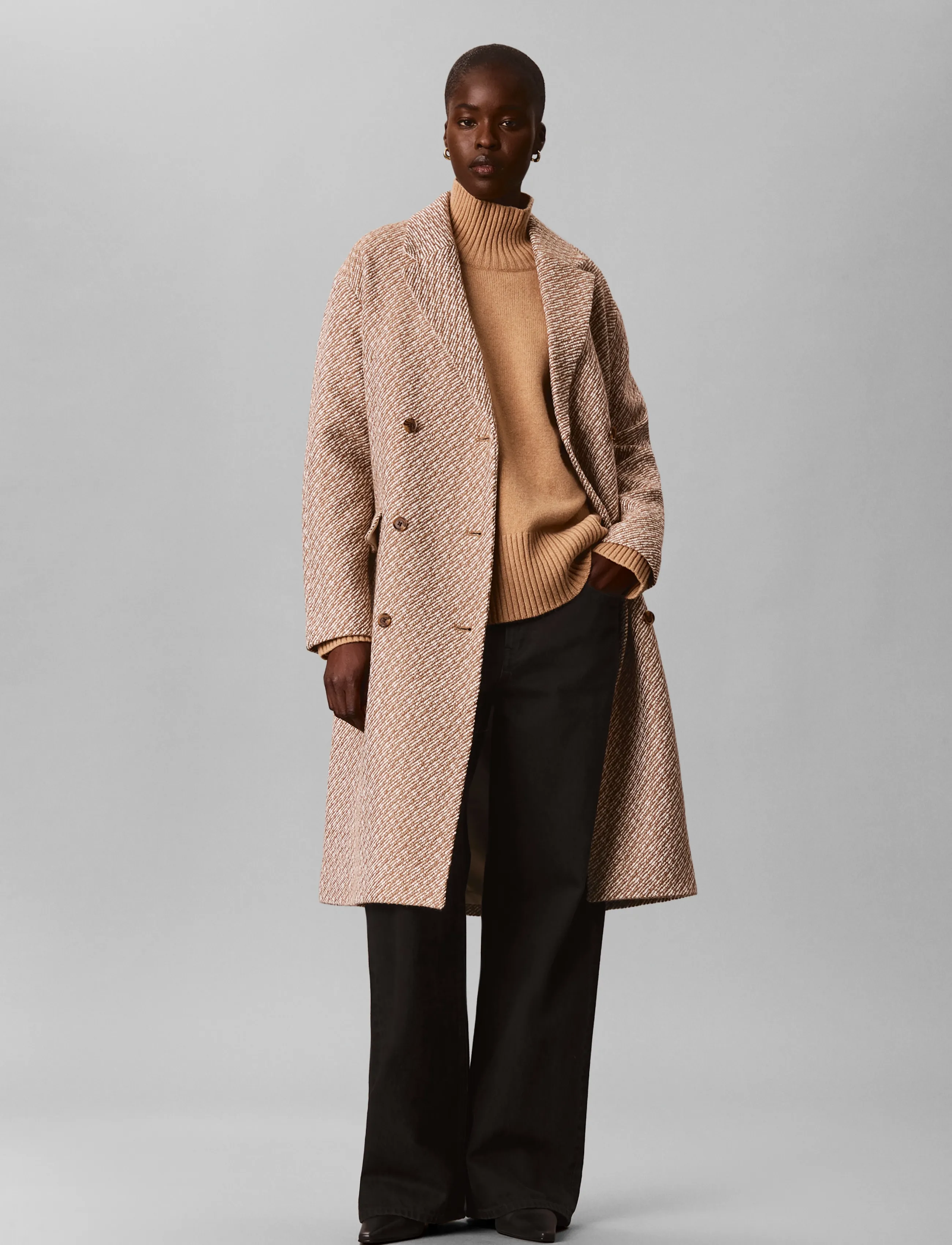 Calvin Klein RELAXED MID CALF PEACOAT - Kleidung - EXECUTIVE BROWN GROUND + TOFU TWILL / brown
