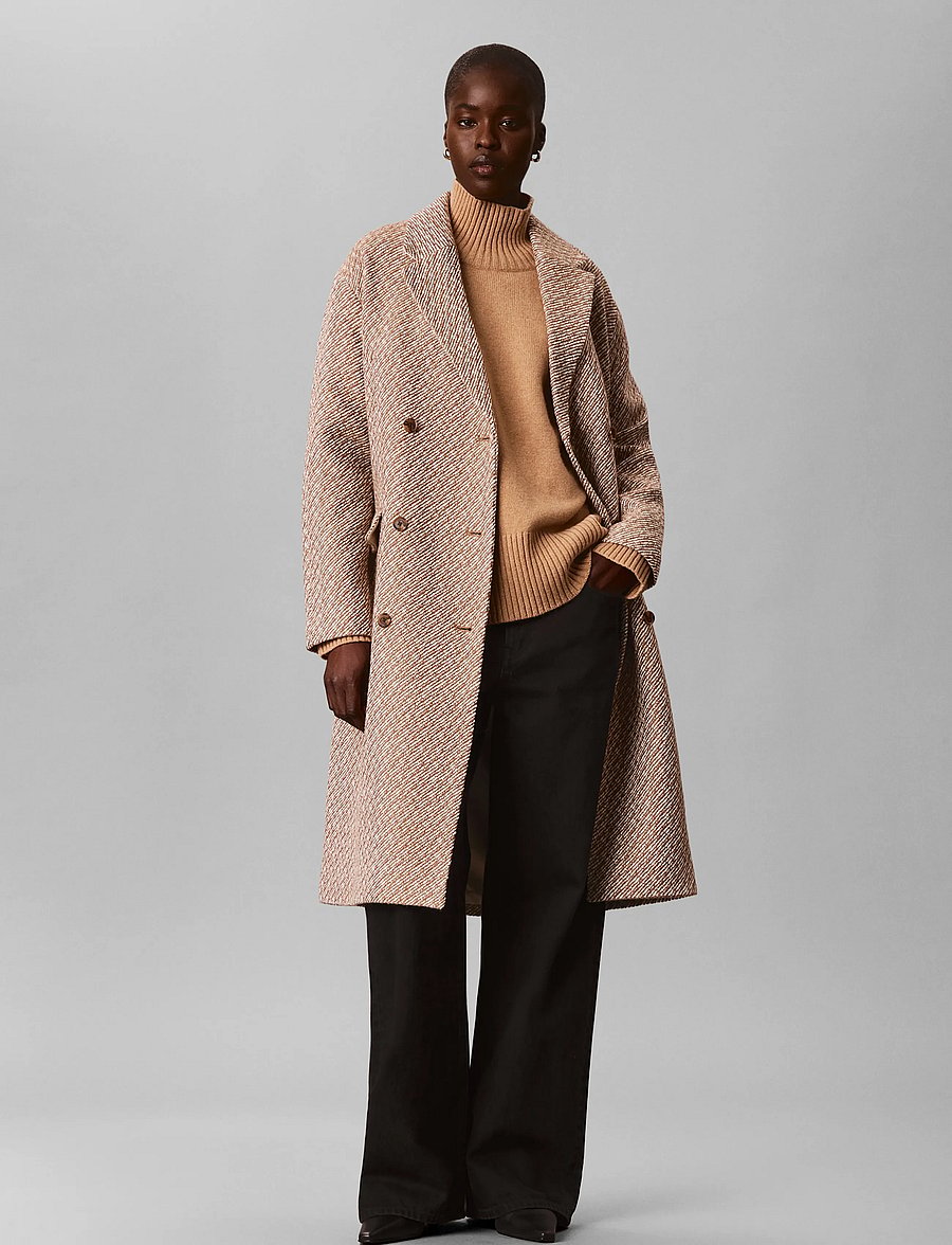 Calvin Klein - RELAXED MID CALF PEACOAT - executive brown ground + tofu twill - 0