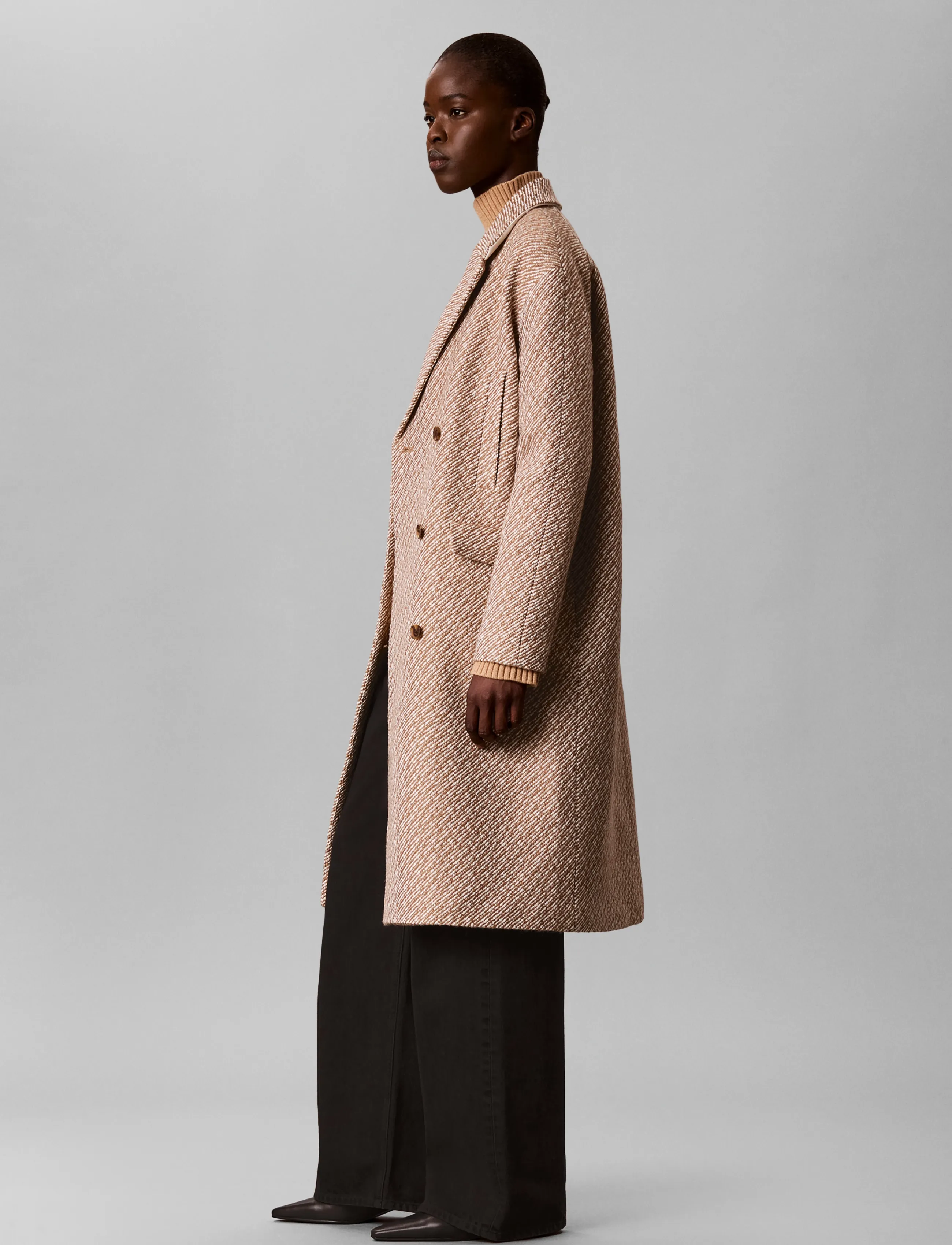 Calvin Klein - RELAXED MID CALF PEACOAT - executive brown ground + tofu twill - 3