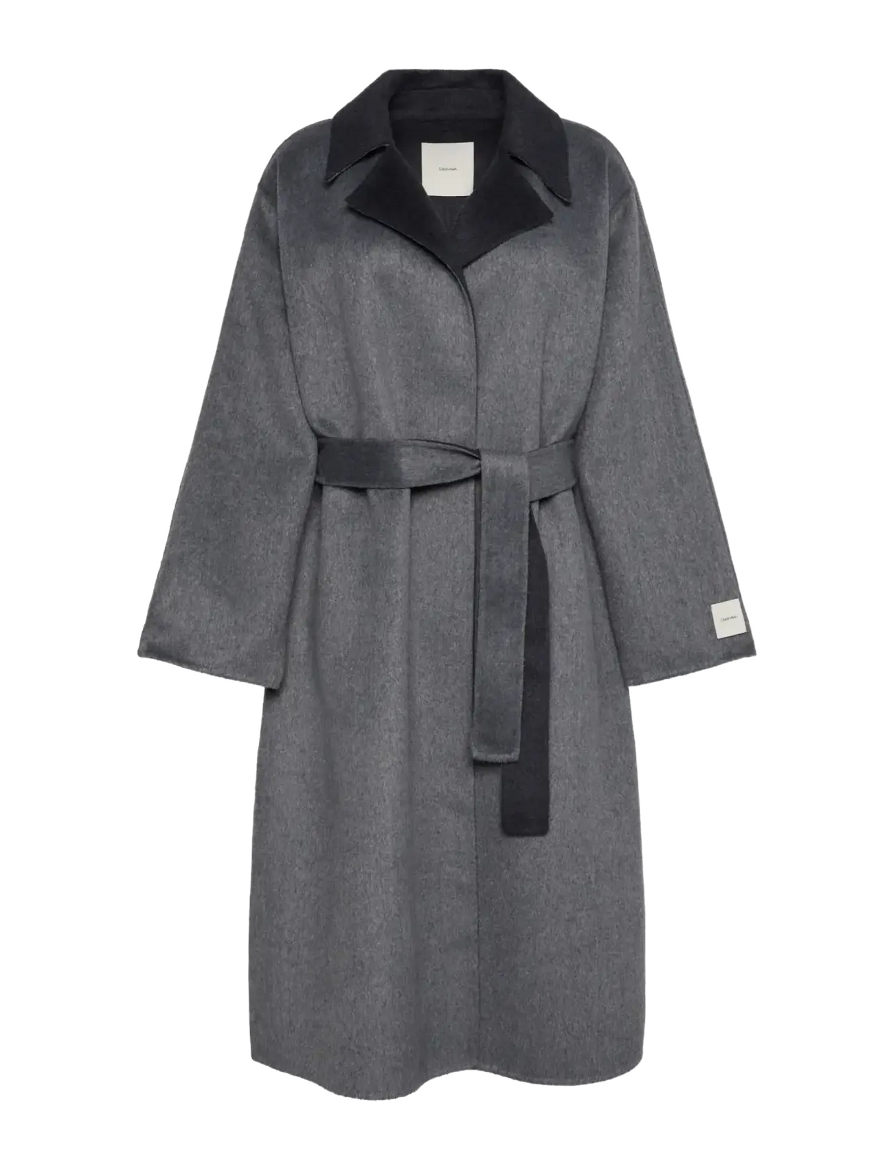 Calvin Klein - LONG WOOL WRAP COAT MELANGE BI-C - two tone b30 medium grey and b85 gu - 1