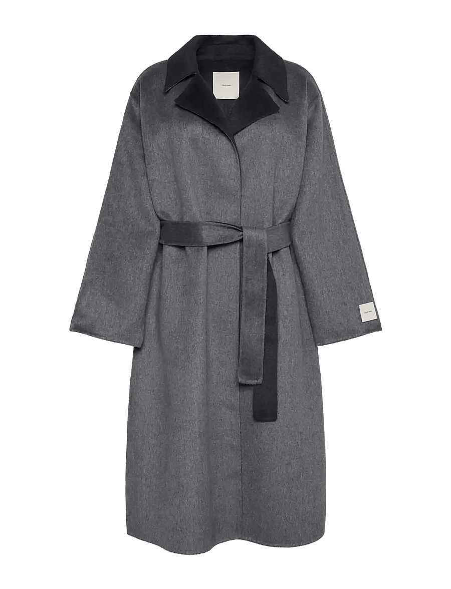 Calvin Klein - LONG WOOL WRAP COAT MELANGE BI-C - two tone b30 medium grey and b85 gu - 1