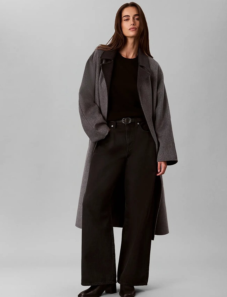 Calvin Klein - LONG WOOL WRAP COAT MELANGE BI-C - two tone b30 medium grey and b85 gu - 0