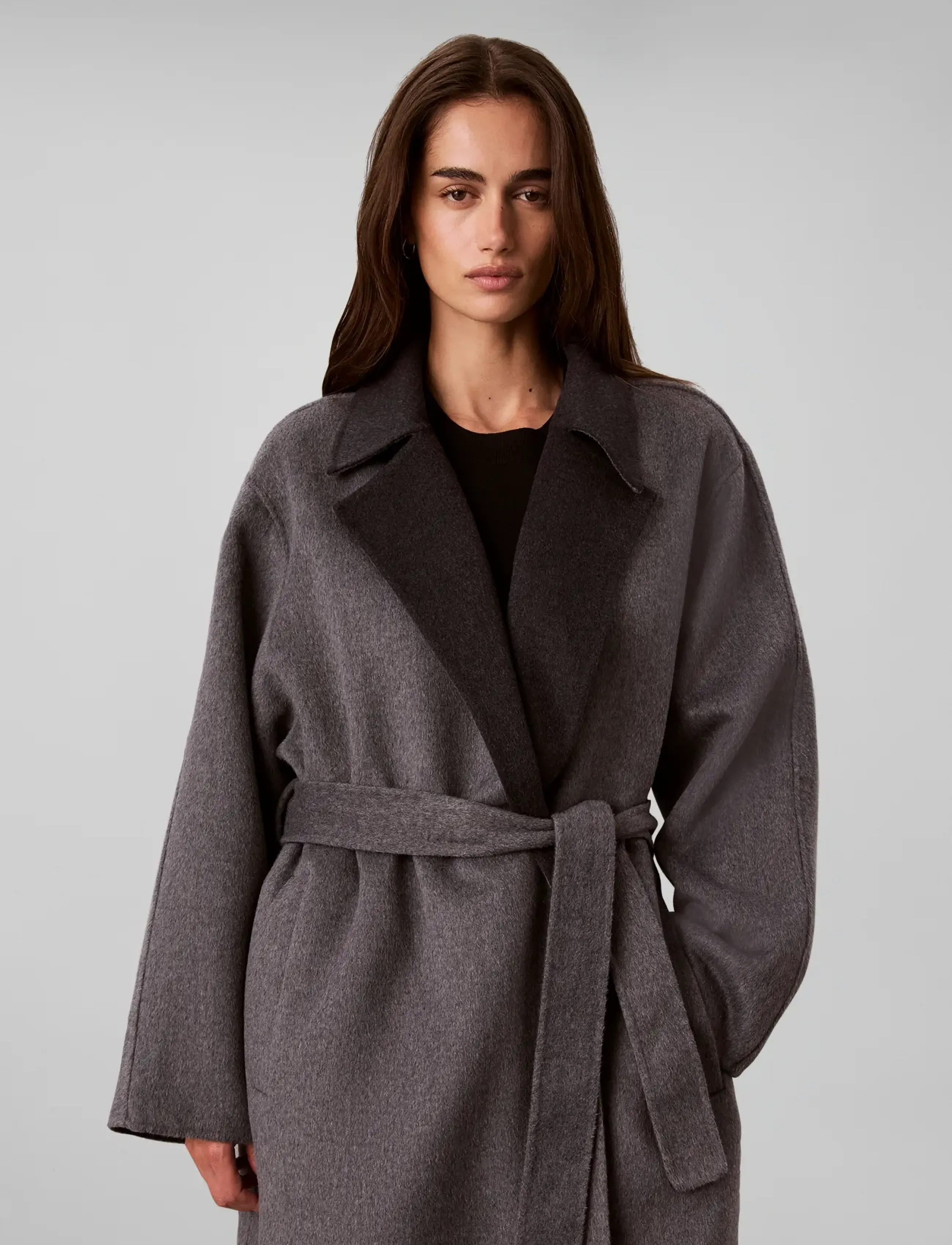 Calvin Klein - LONG WOOL WRAP COAT MELANGE BI-C - two tone b30 medium grey and b85 gu - 3