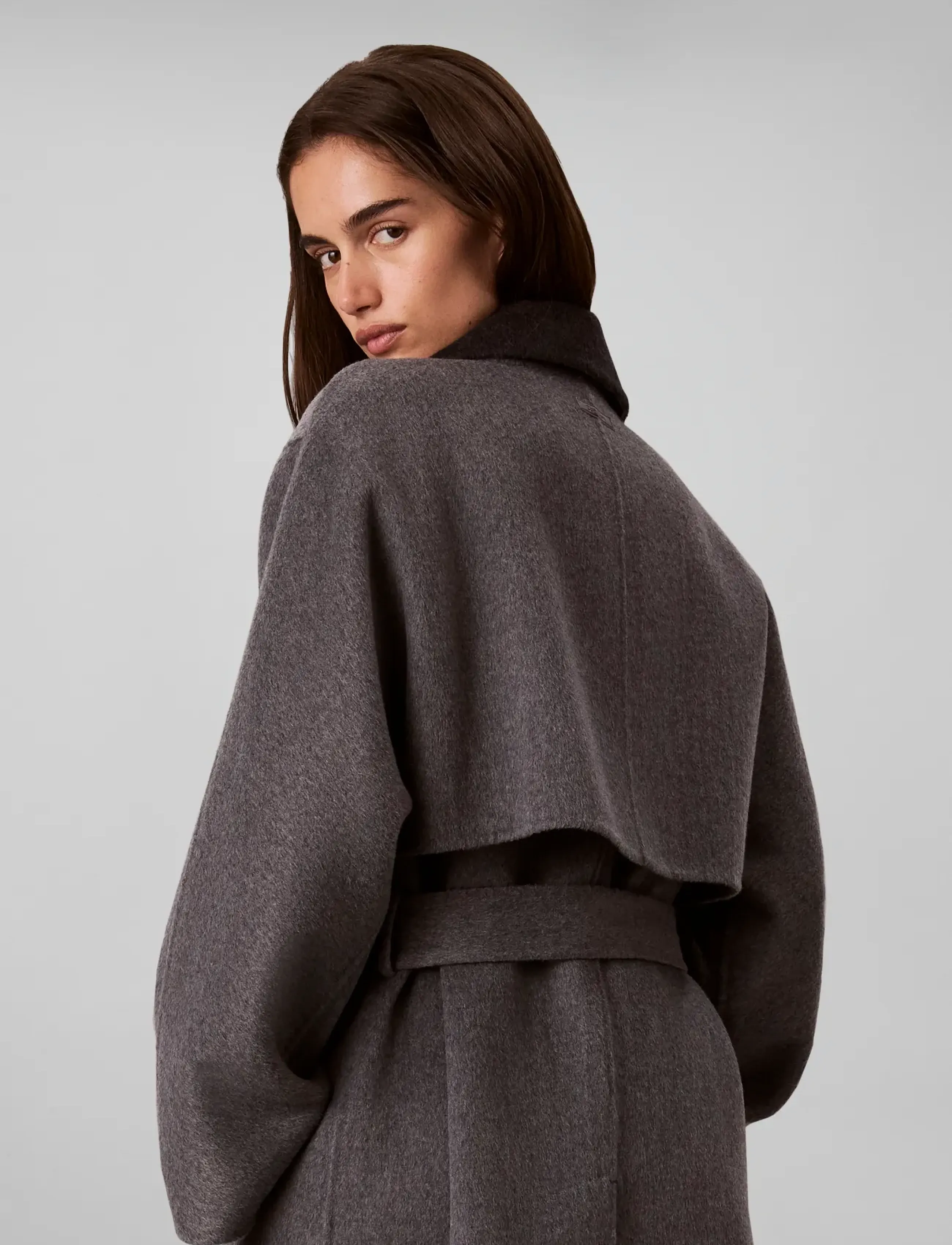 Calvin Klein - LONG WOOL WRAP COAT MELANGE BI-C - two tone b30 medium grey and b85 gu - 4
