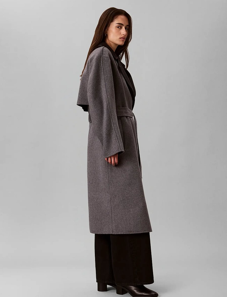 Calvin Klein - LONG WOOL WRAP COAT MELANGE BI-C - two tone b30 medium grey and b85 gu - 5