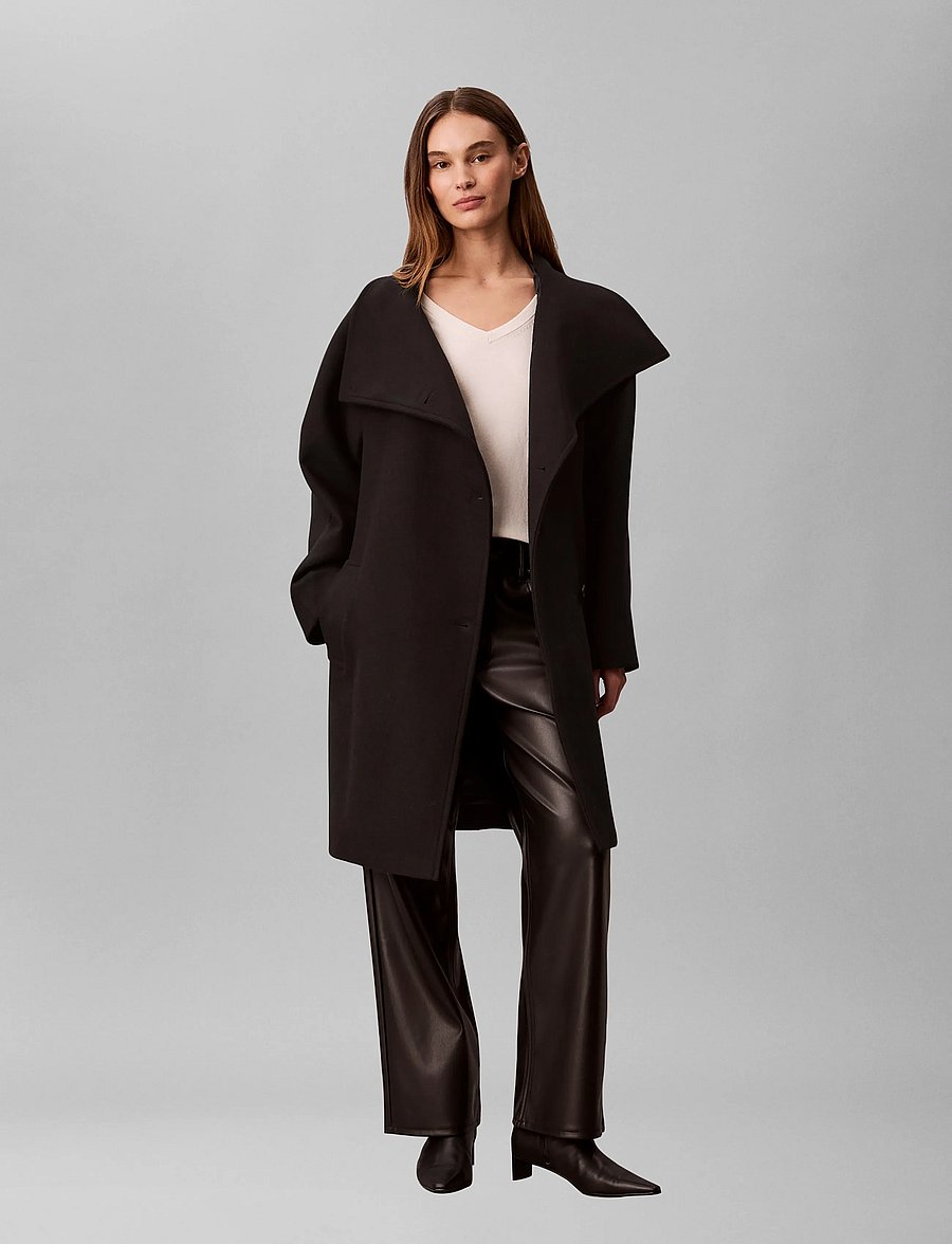 Calvin Klein - FUNNEL NECK KNEE LENGTH WOOL COA - frakker - black - 0