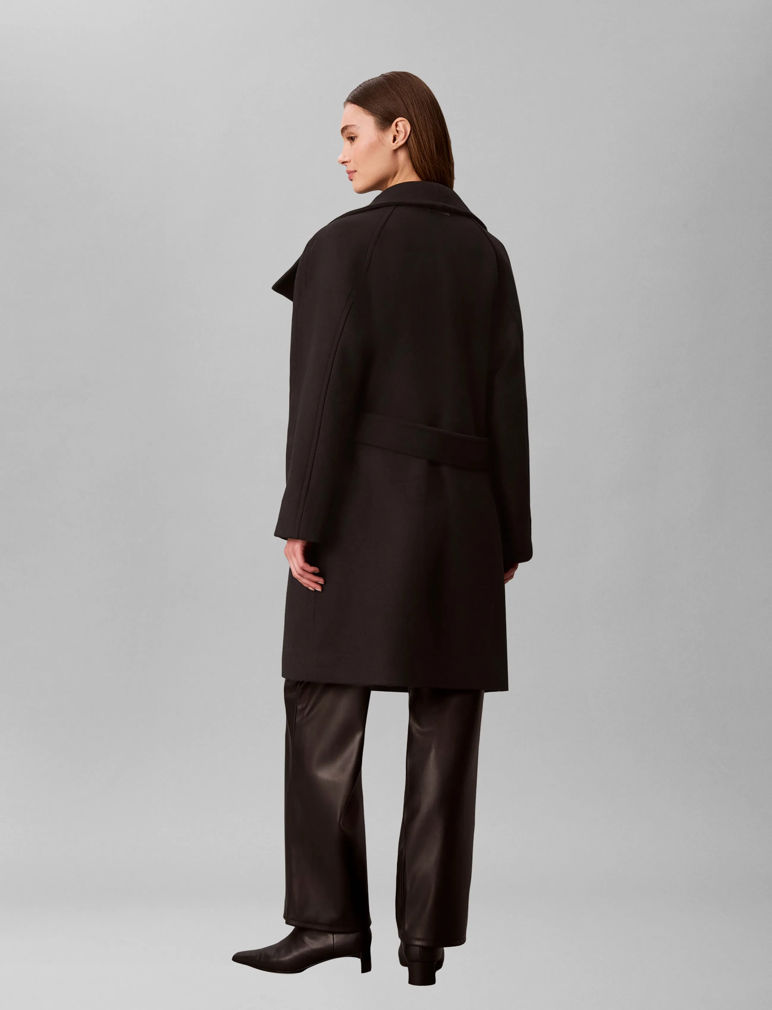 Calvin Klein - FUNNEL NECK KNEE LENGTH WOOL COA - black - 2