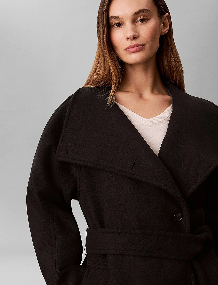 Calvin Klein - FUNNEL NECK KNEE LENGTH WOOL COA - frakker - black - 3
