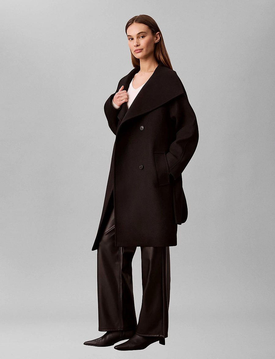 Calvin Klein - FUNNEL NECK KNEE LENGTH WOOL COA - frakker - black - 5