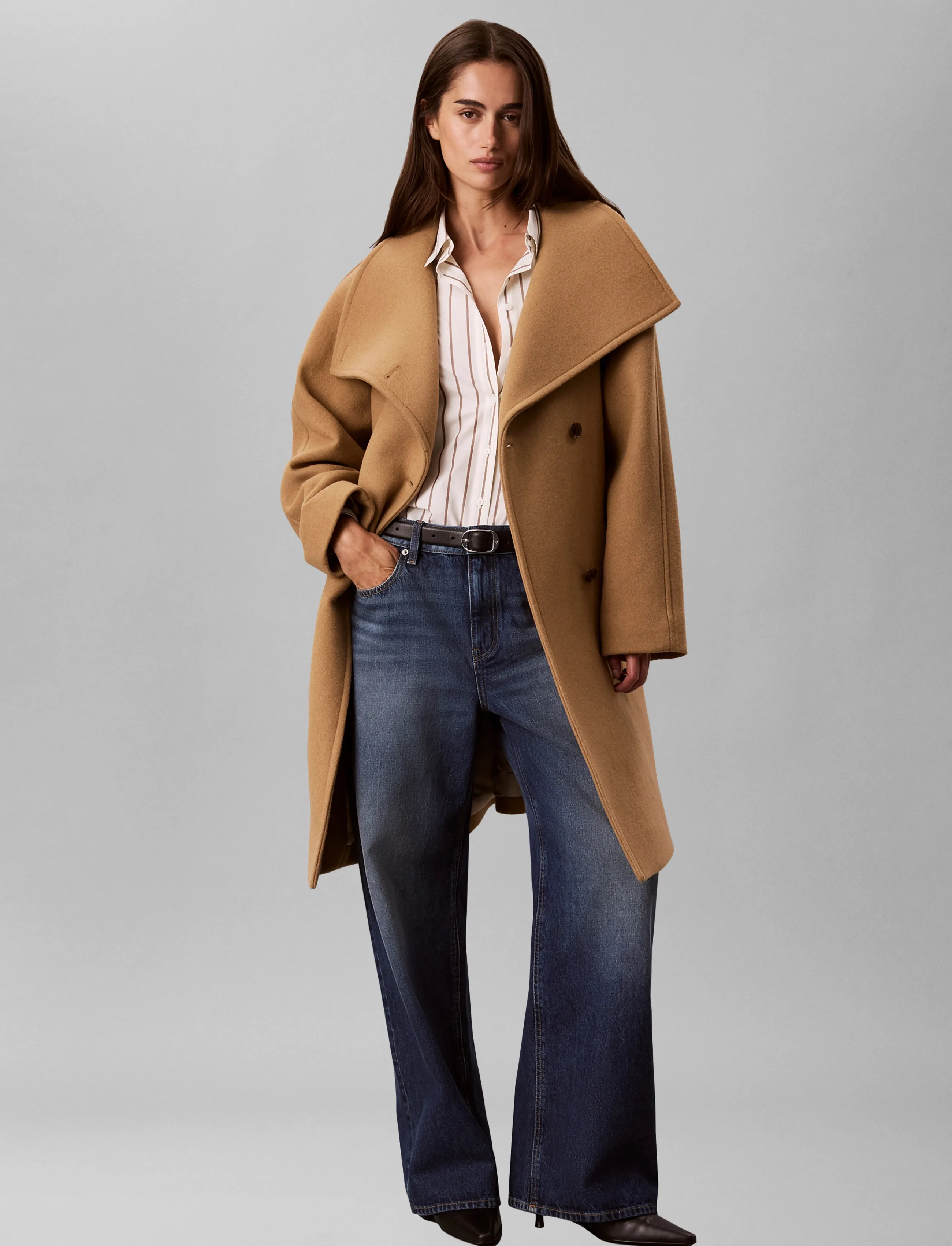 Calvin Klein FUNNEL NECK KNEE LENGTH WOOL COA - Tøj - TIGERS EYE / brown
