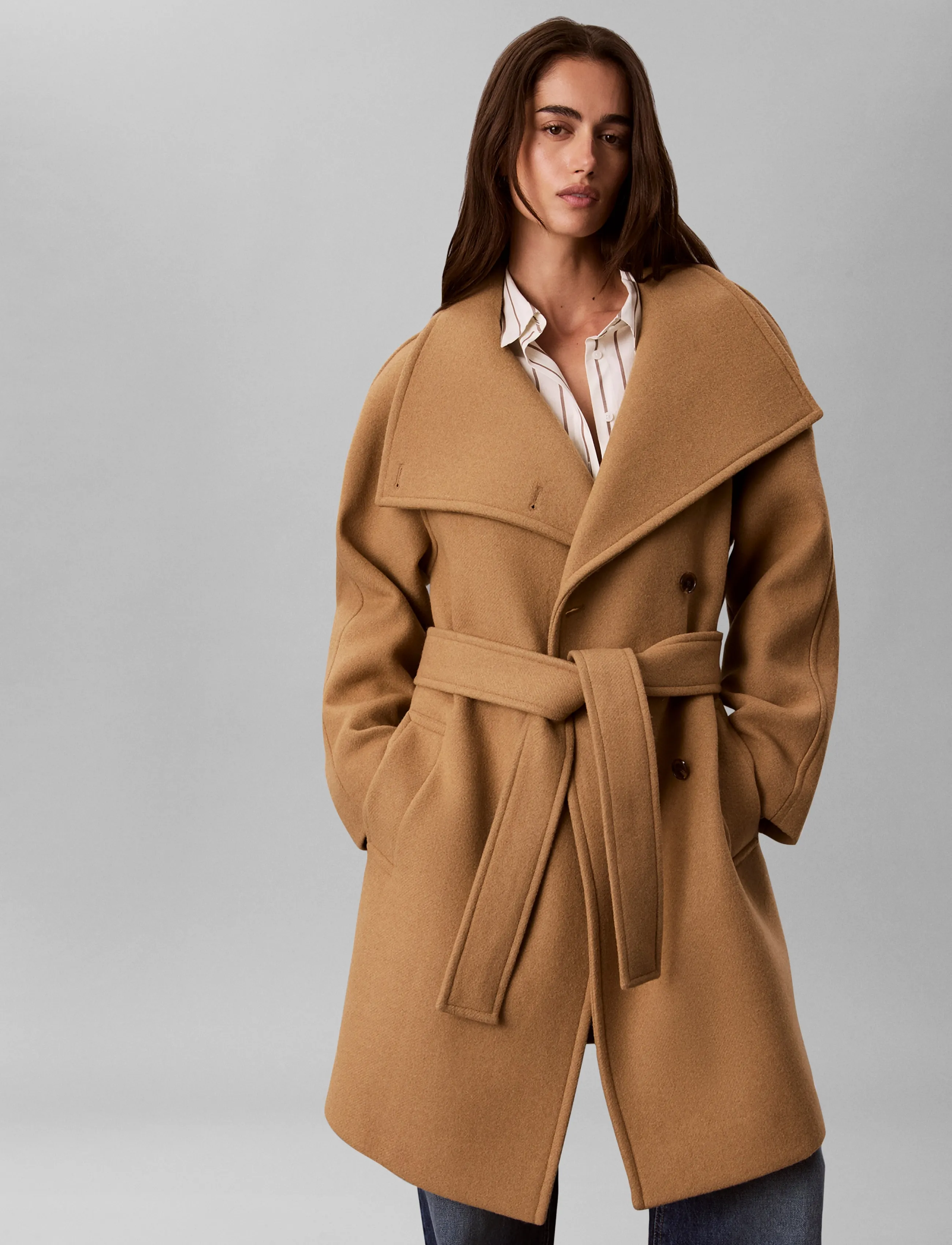 Calvin Klein - FUNNEL NECK KNEE LENGTH WOOL COA - frakker - tigers eye - 3