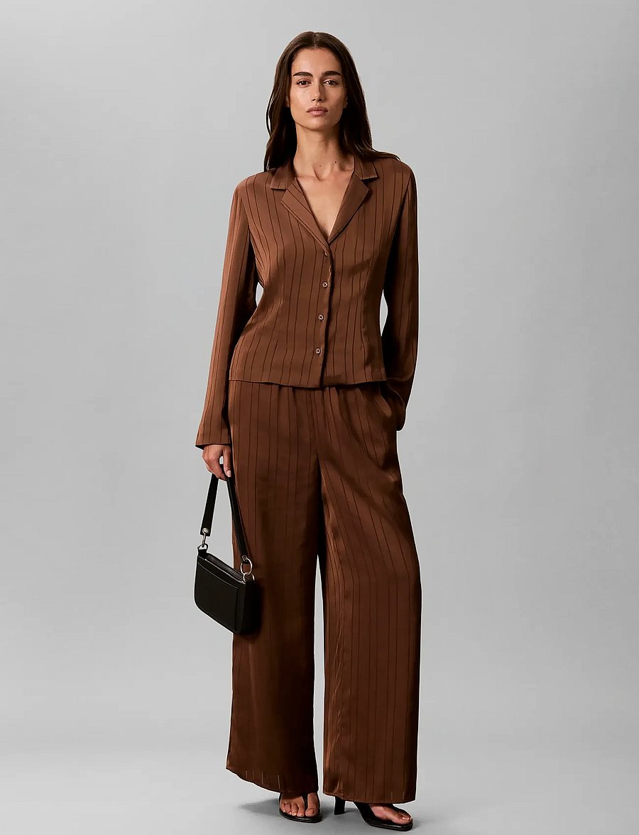 Calvin Klein - TEXTURED STRIPE WIDE LEG PULL ON - bukser med brede ben - cacao - 0