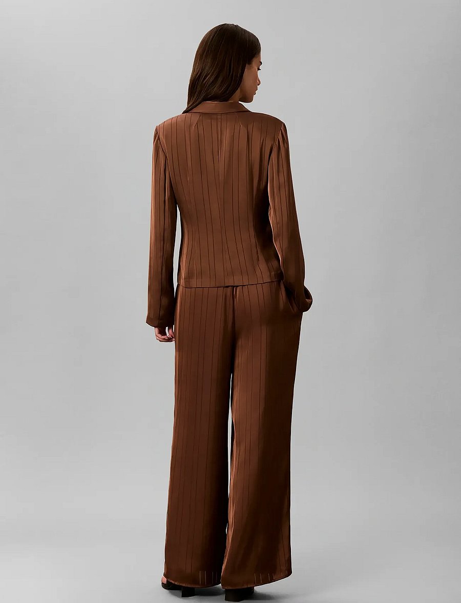 Calvin Klein - TEXTURED STRIPE WIDE LEG PULL ON - bukser med brede ben - cacao - 2