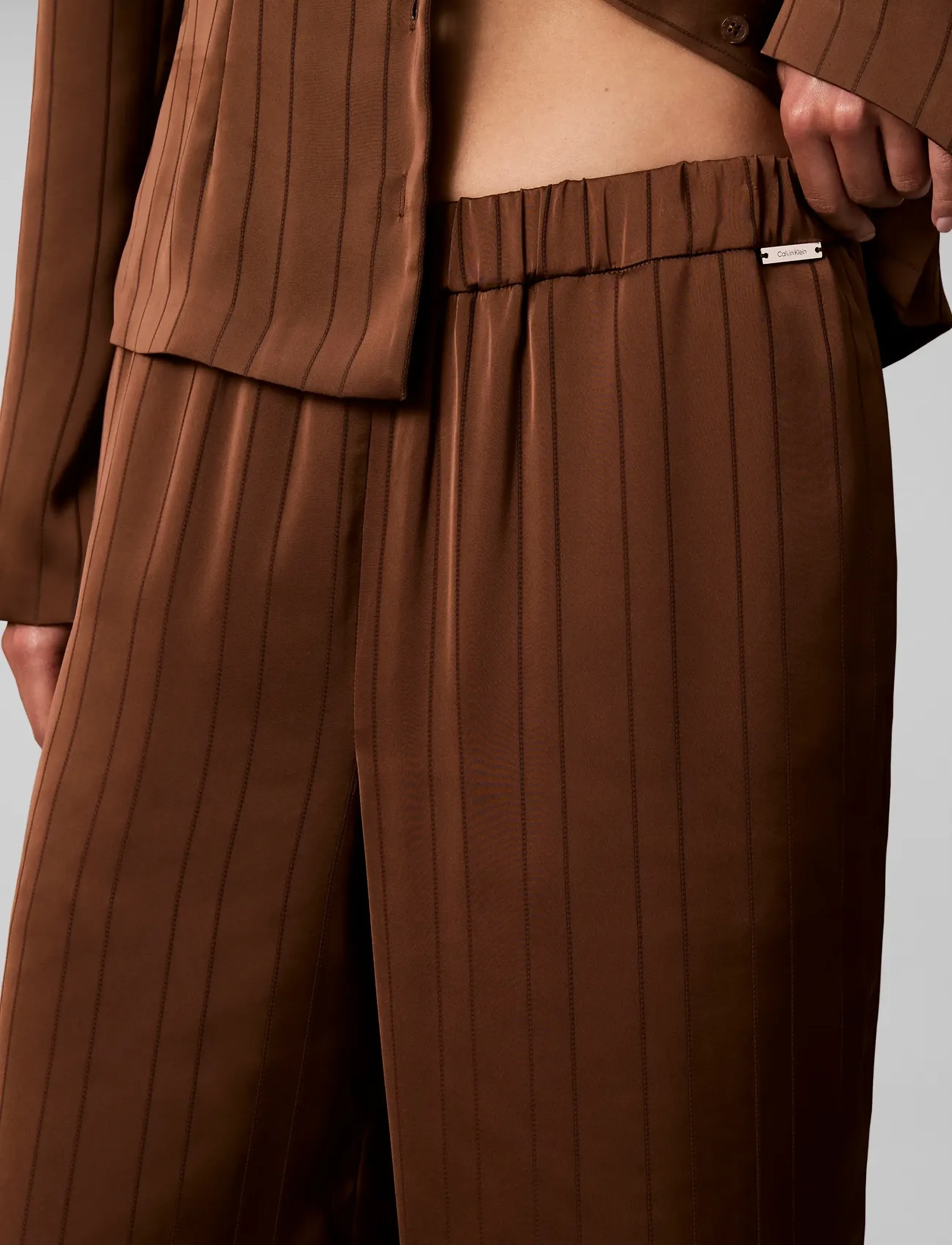 Calvin Klein - TEXTURED STRIPE WIDE LEG PULL ON - bukser med brede ben - cacao - 4