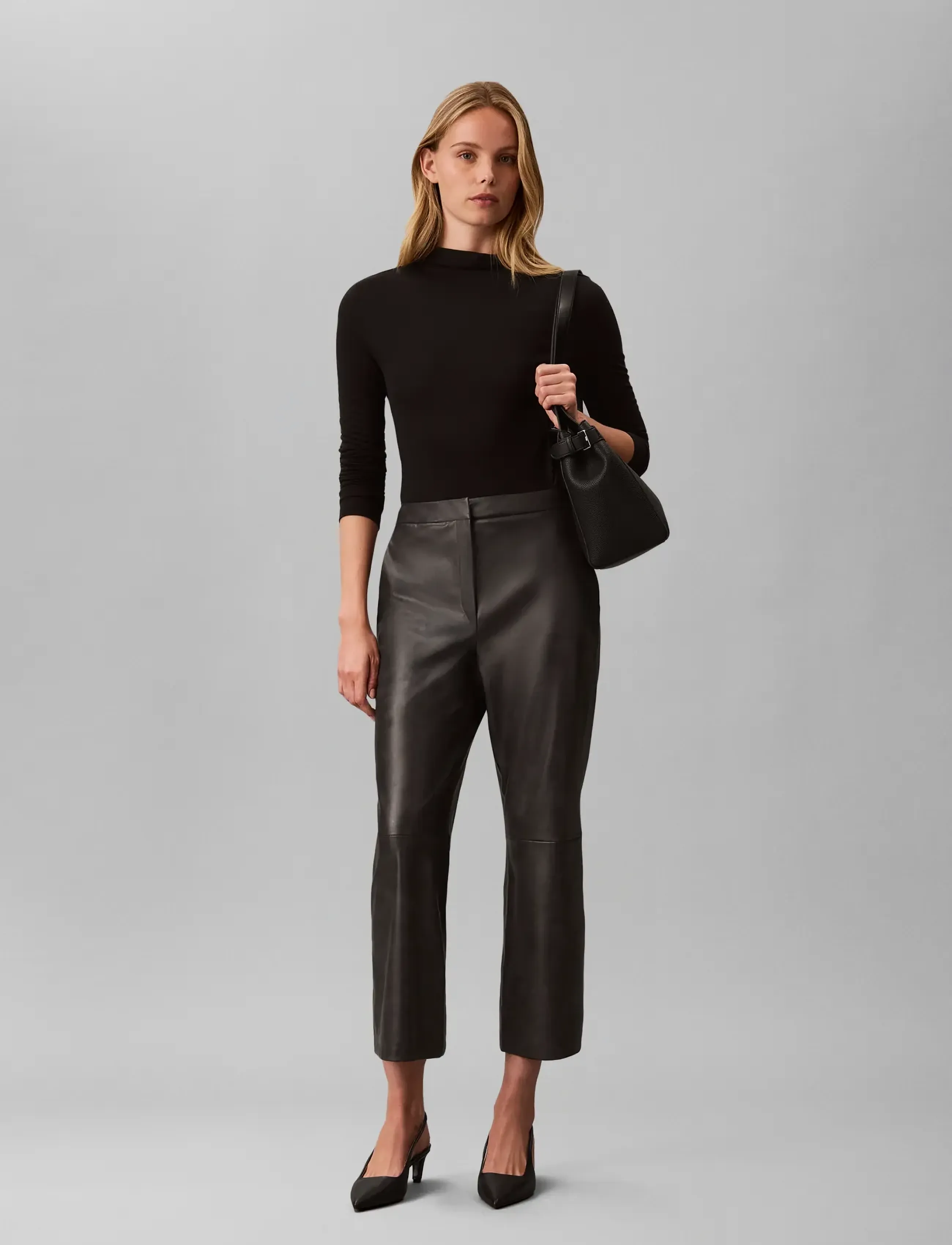 Calvin Klein FAUX LEATHER FLARE PANT - Püksid - BLACK / black