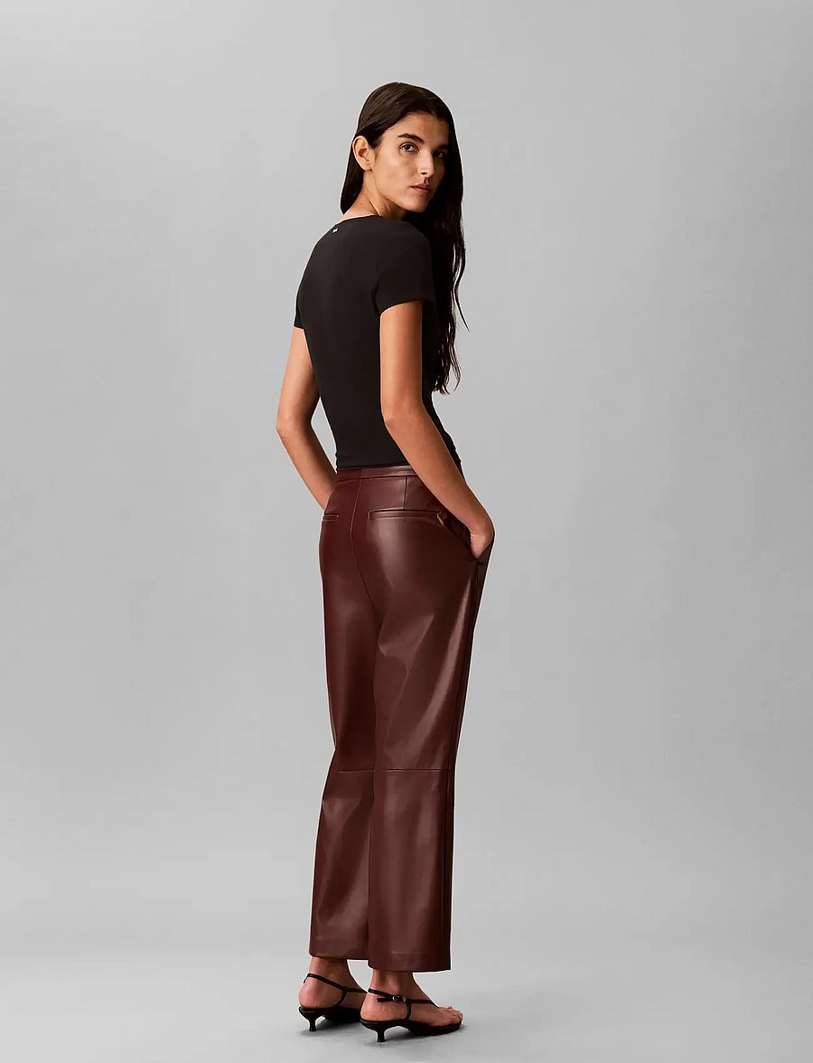 Calvin Klein - FAUX LEATHER FLARE PANT - leather trousers - red mahogany as header - 2
