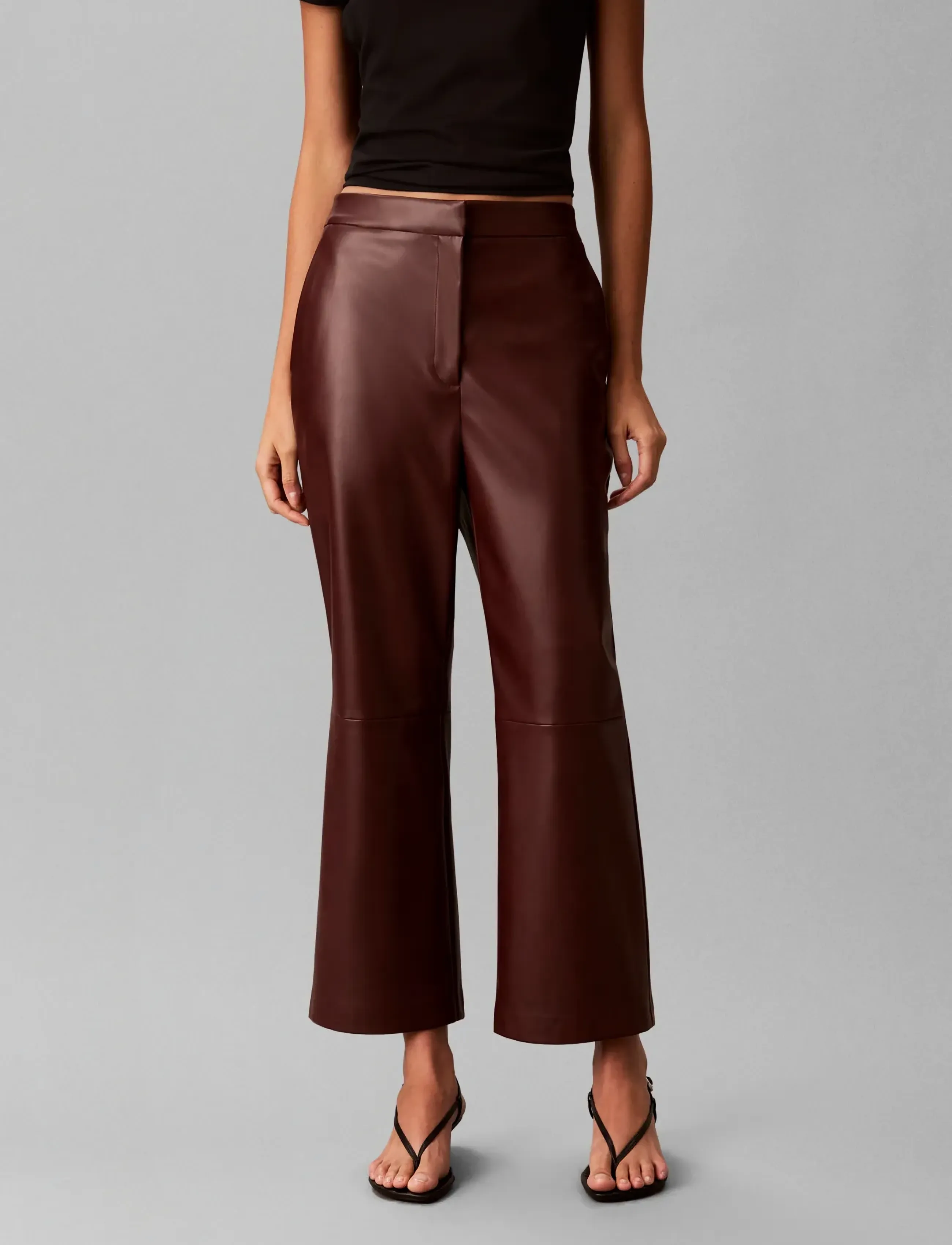 Calvin Klein - FAUX LEATHER FLARE PANT - leather trousers - red mahogany as header - 3