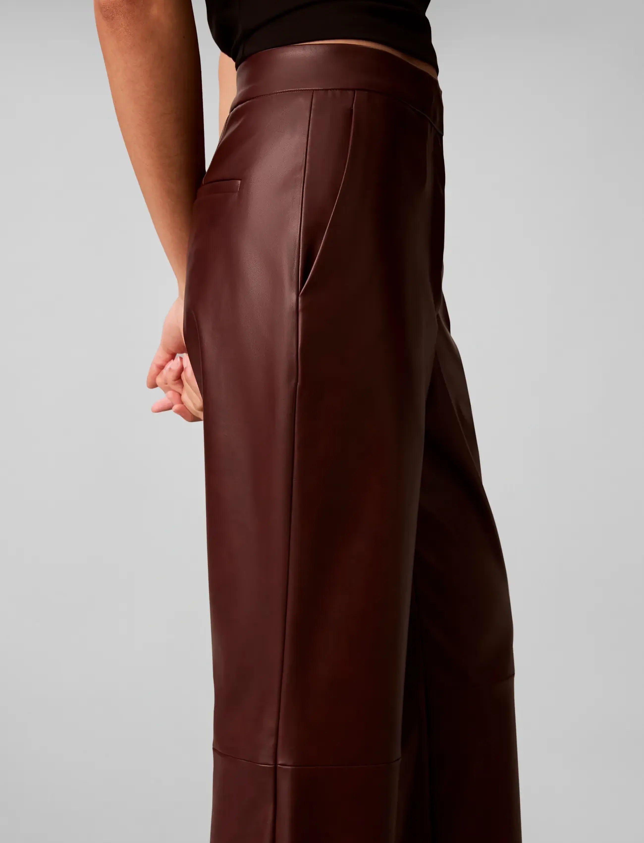 Calvin Klein - FAUX LEATHER FLARE PANT - leather trousers - red mahogany as header - 4