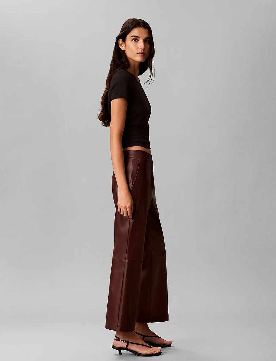 Calvin Klein - FAUX LEATHER FLARE PANT - leather trousers - red mahogany as header - 5