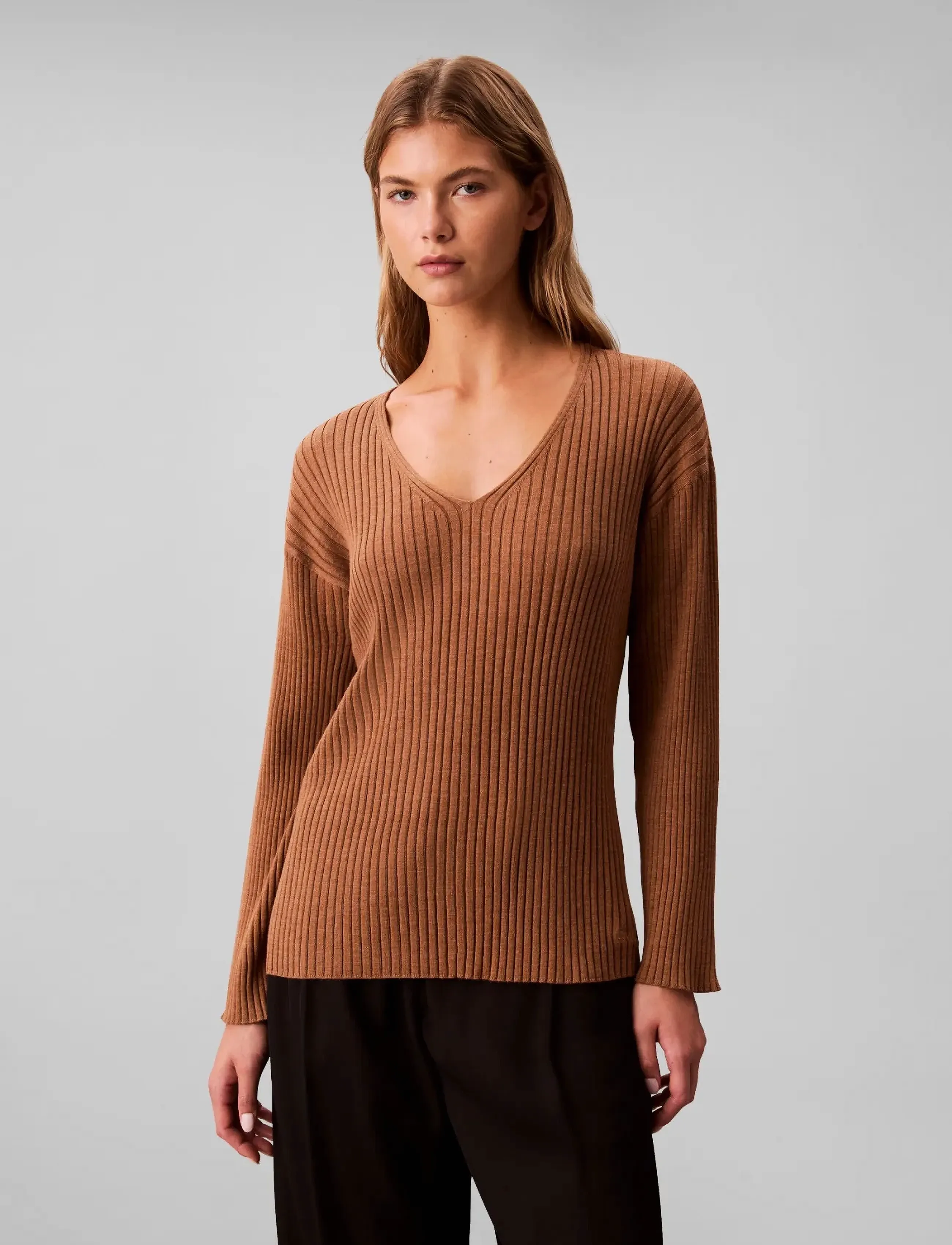 Calvin Klein BURAN RIB TOP - Knitwear - THRUSH MELANGE / brown
