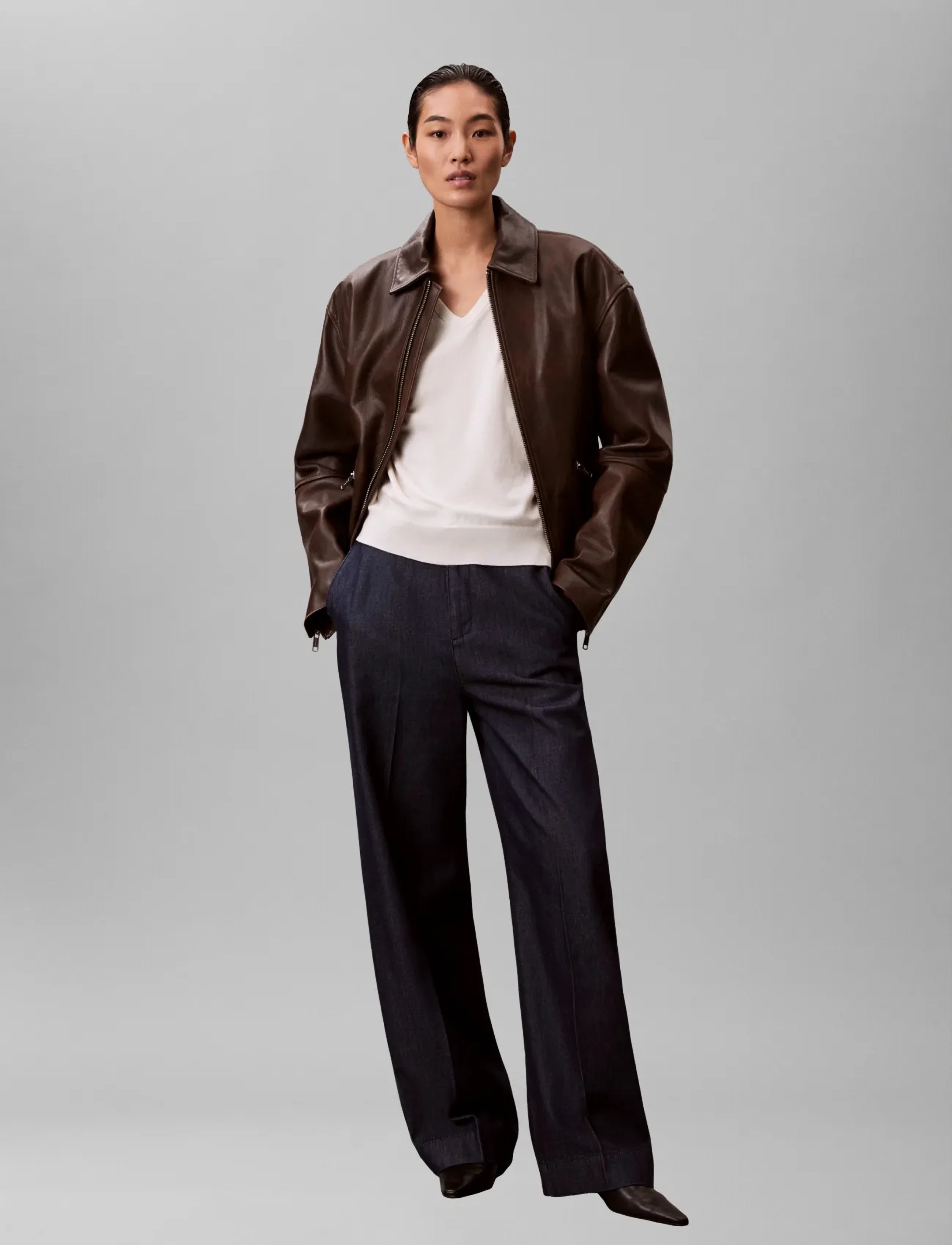 Calvin Klein Ultra High Denim Trouser Dark Ri, RG/26, Trousers, Marineblau - Wide Leg, Frauen