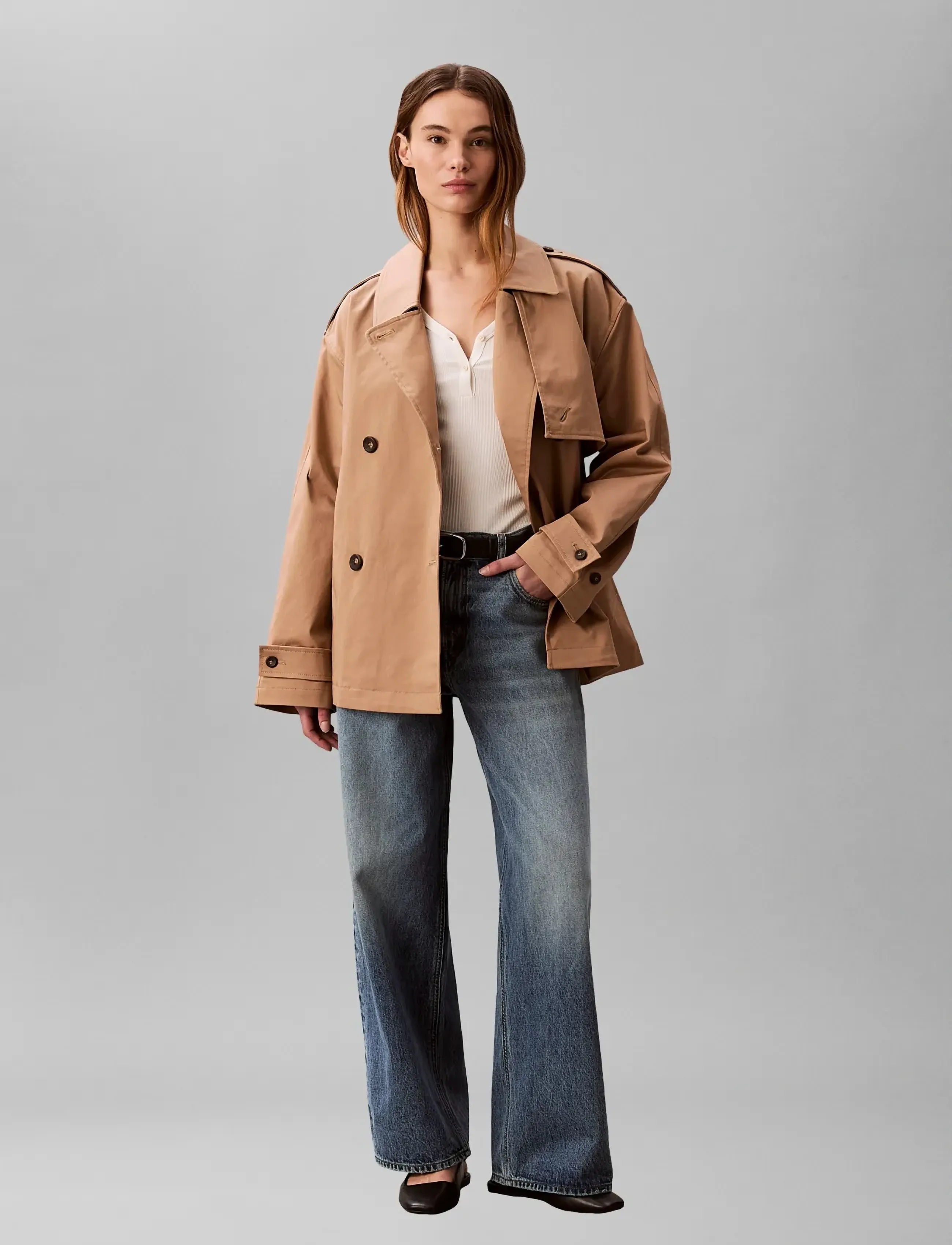 Calvin Klein Mid Length Cotton Trench Coat, XS, Coats, Beige - Frauen