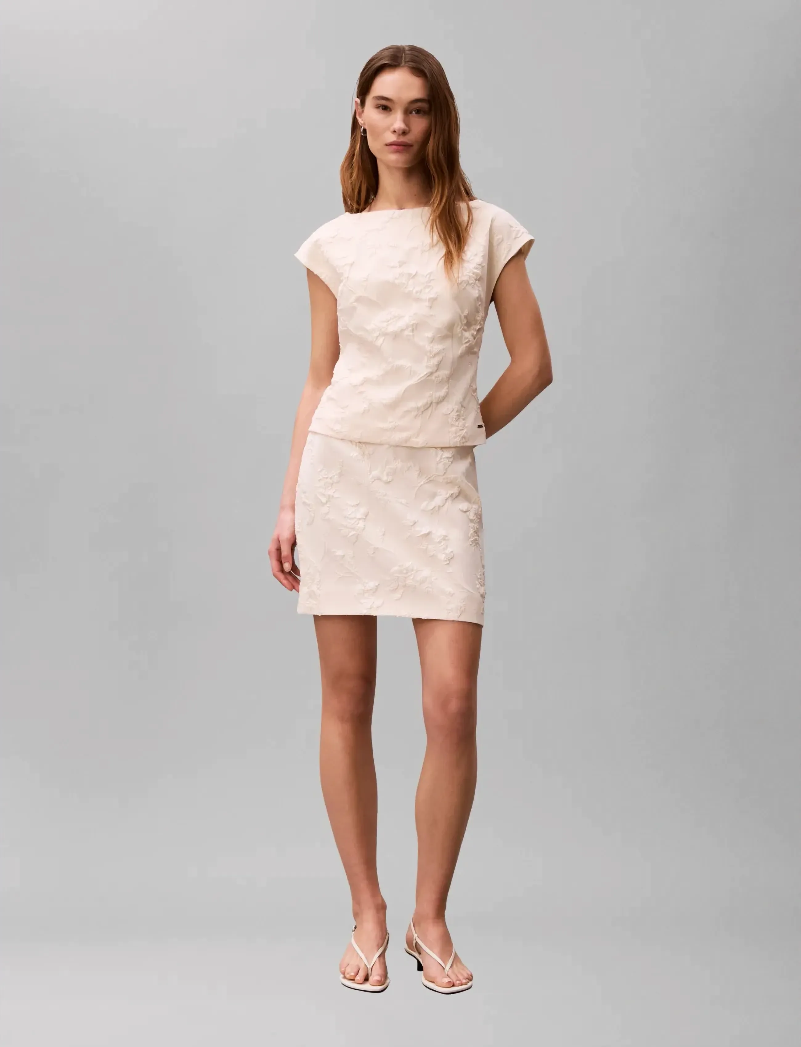 Calvin Klein Cloque Mini Skirt, Kvinder, Cloqué Miniskørt, Cream, Str: 34