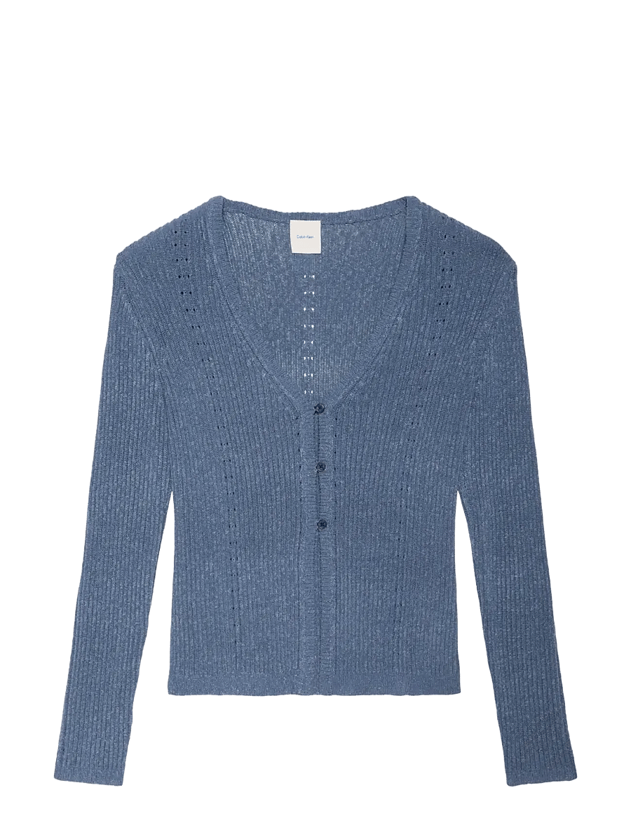 Calvin Klein - POINTELLE RIB CARDIGAN - cardigans - blue nomad - 0