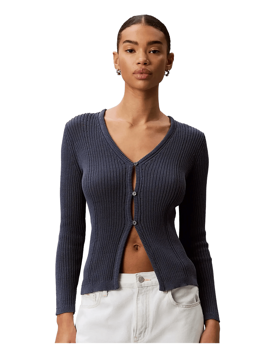 Calvin Klein - POINTELLE RIB CARDIGAN - cardigans - blue nomad - 1