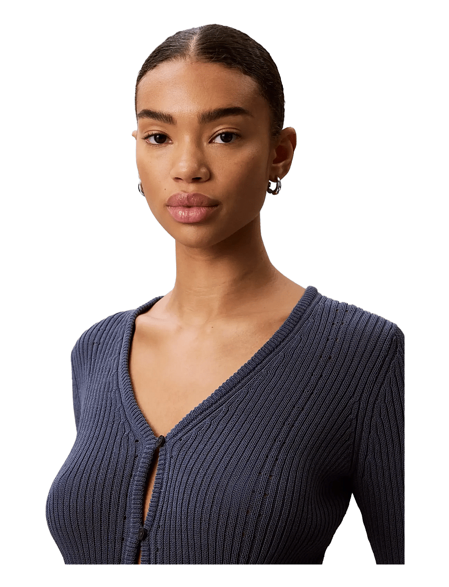 Calvin Klein - POINTELLE RIB CARDIGAN - cardigans - blue nomad - 3