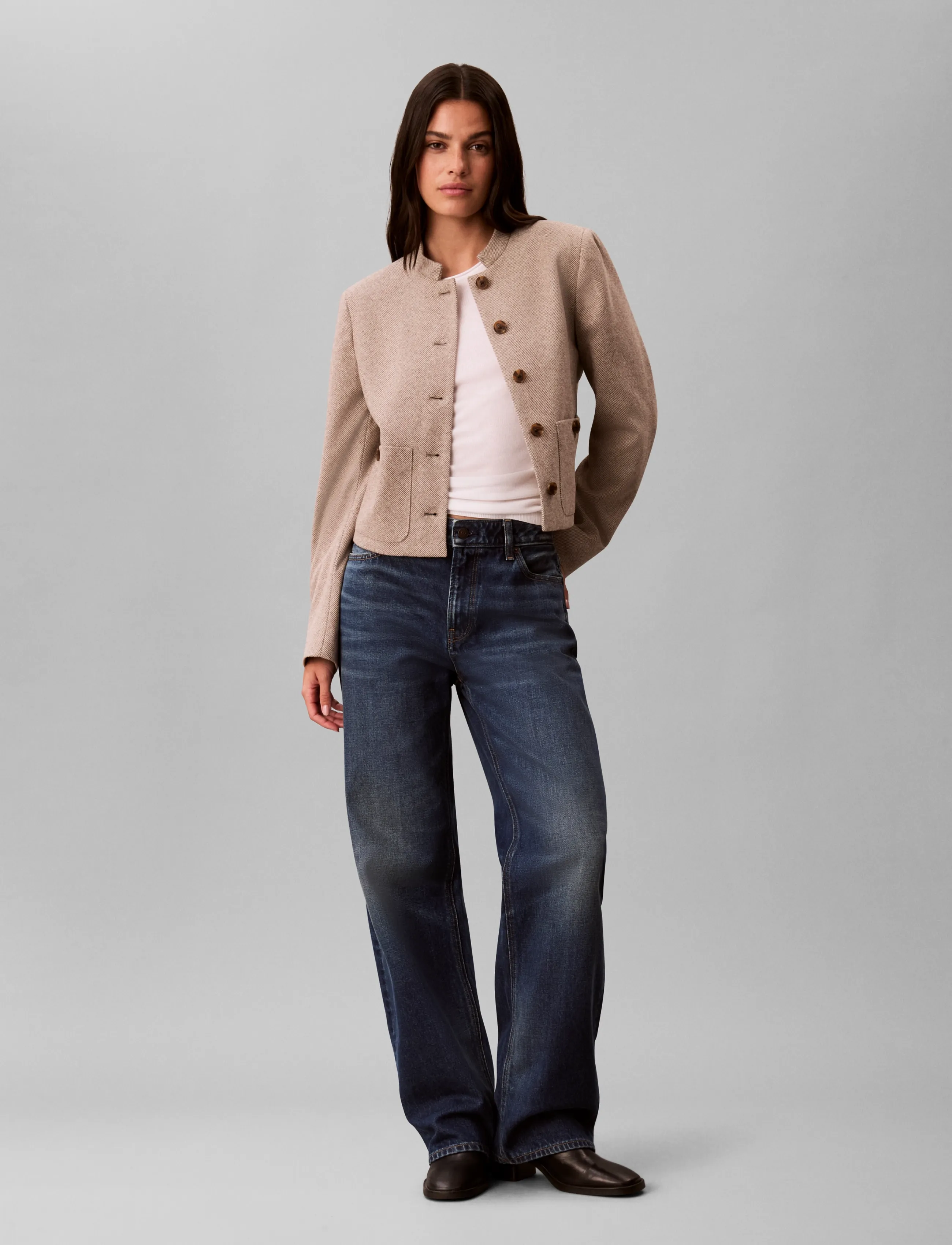 Calvin Klein HERRINGBONE JACKET - Farben der Saison - BROWN CORK GROUND + CHALK TWILL / beige