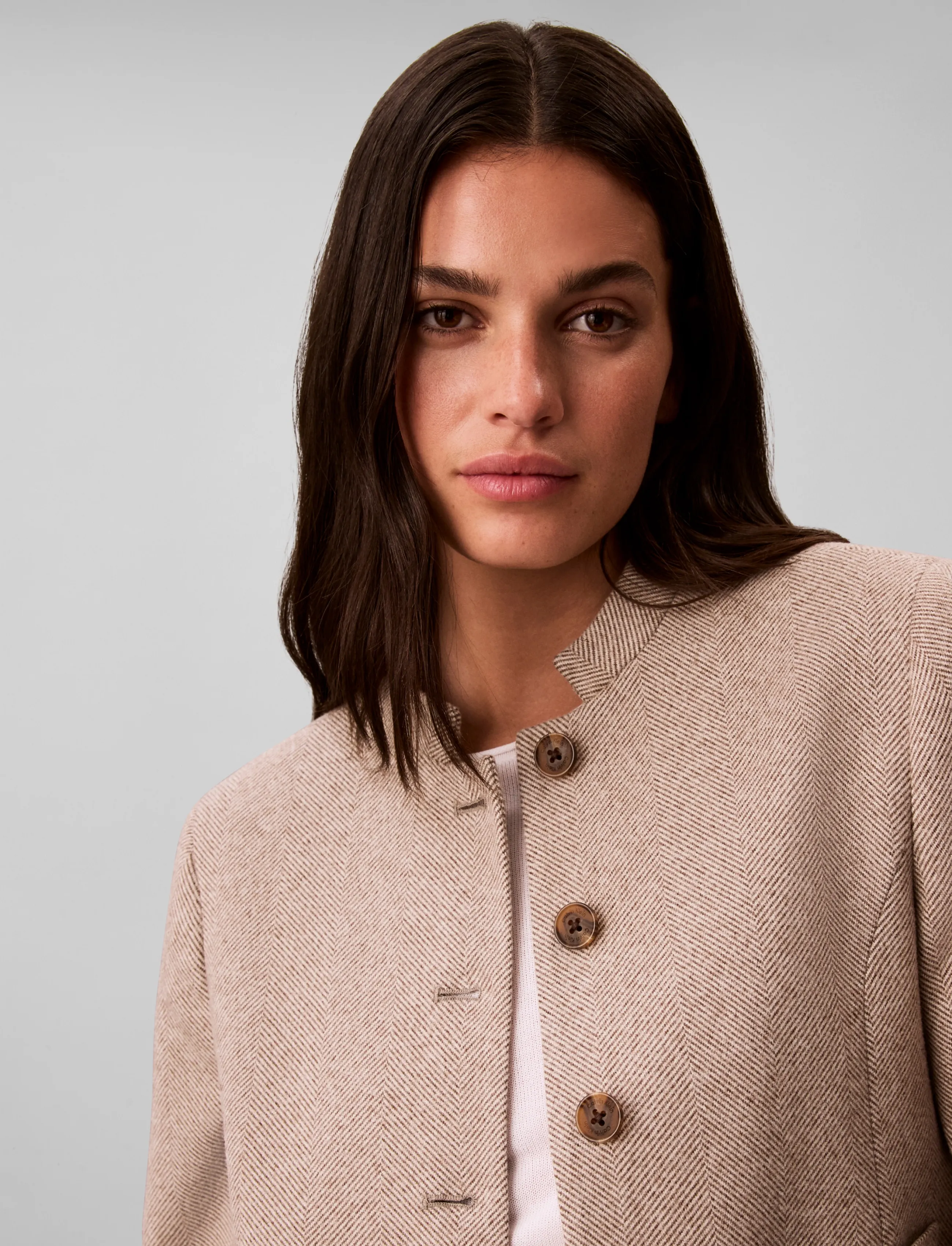 Calvin Klein - HERRINGBONE JACKET - brown cork ground + chalk twill - 4