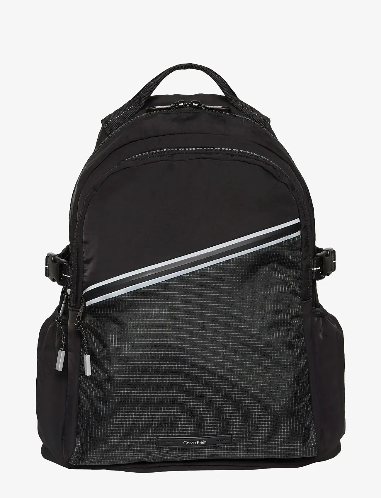 Calvin Klein STRIPED UTILITY ZIP ROUND BACKPA - Backpacks - BLACK / black