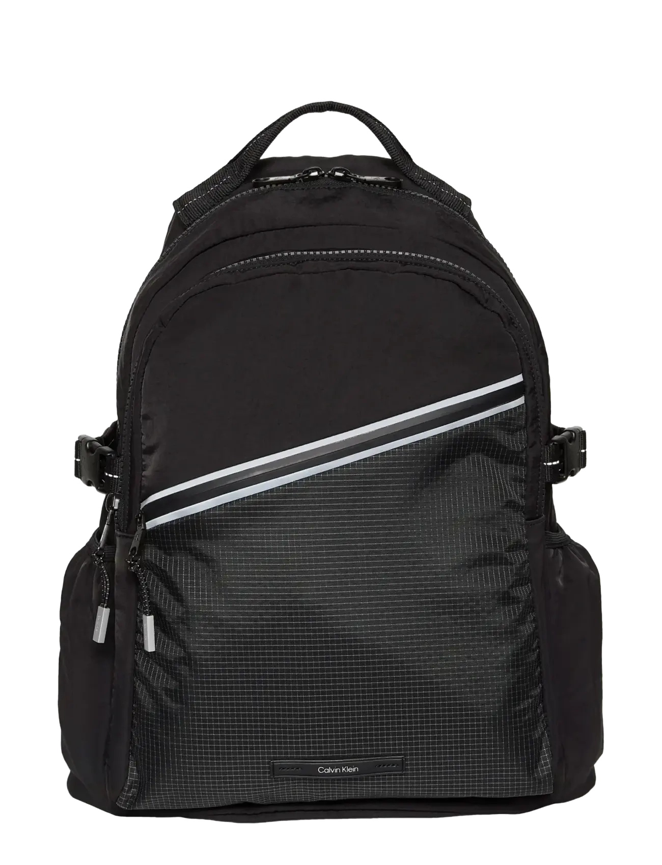 STRIPED UTILITY ZIP ROUND BACKPA - BLACK