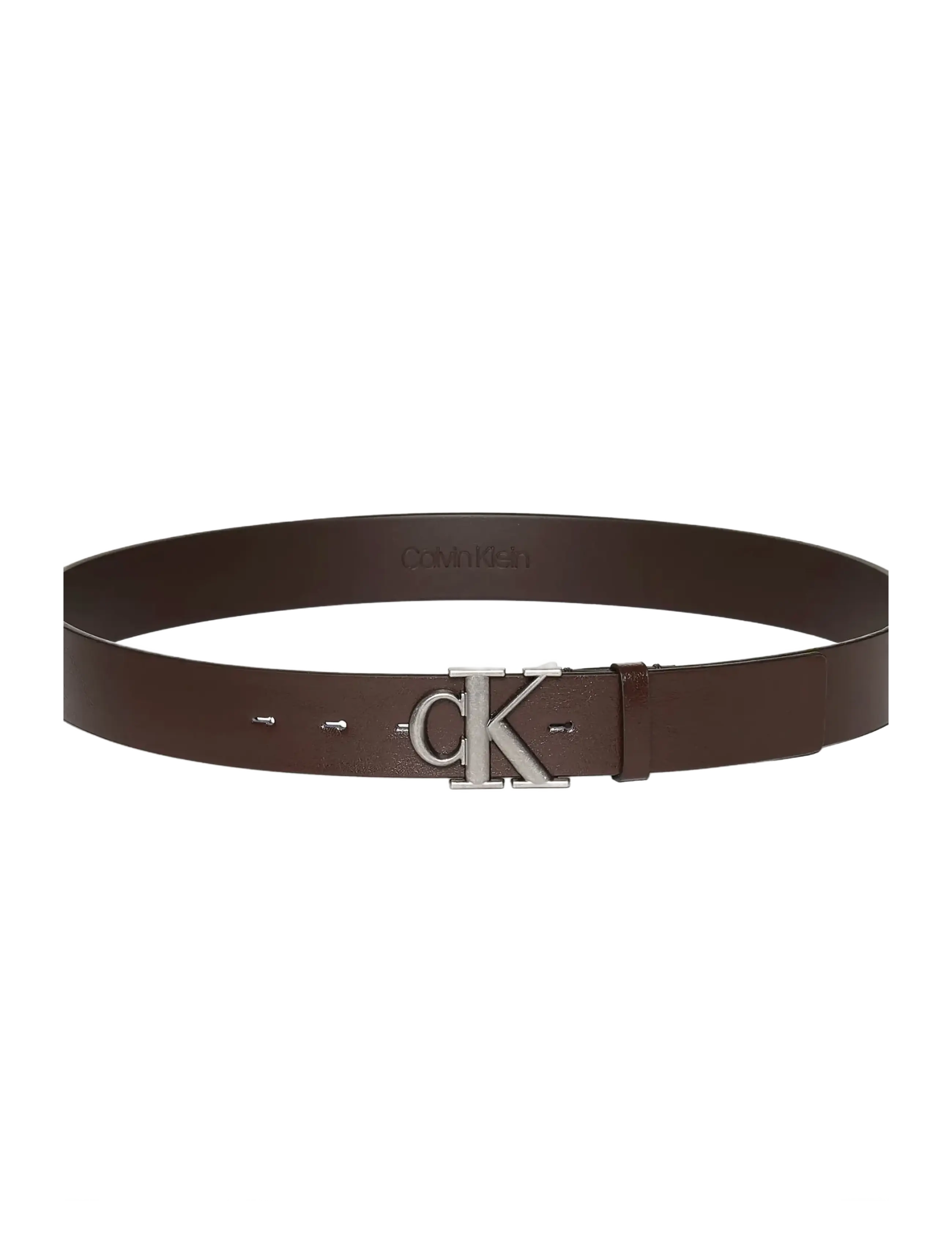Calvin Klein CK BUCKLE TUMBLED 35MM - Bälten - CK DARK BROWN ANTIQUE SILVER / brown