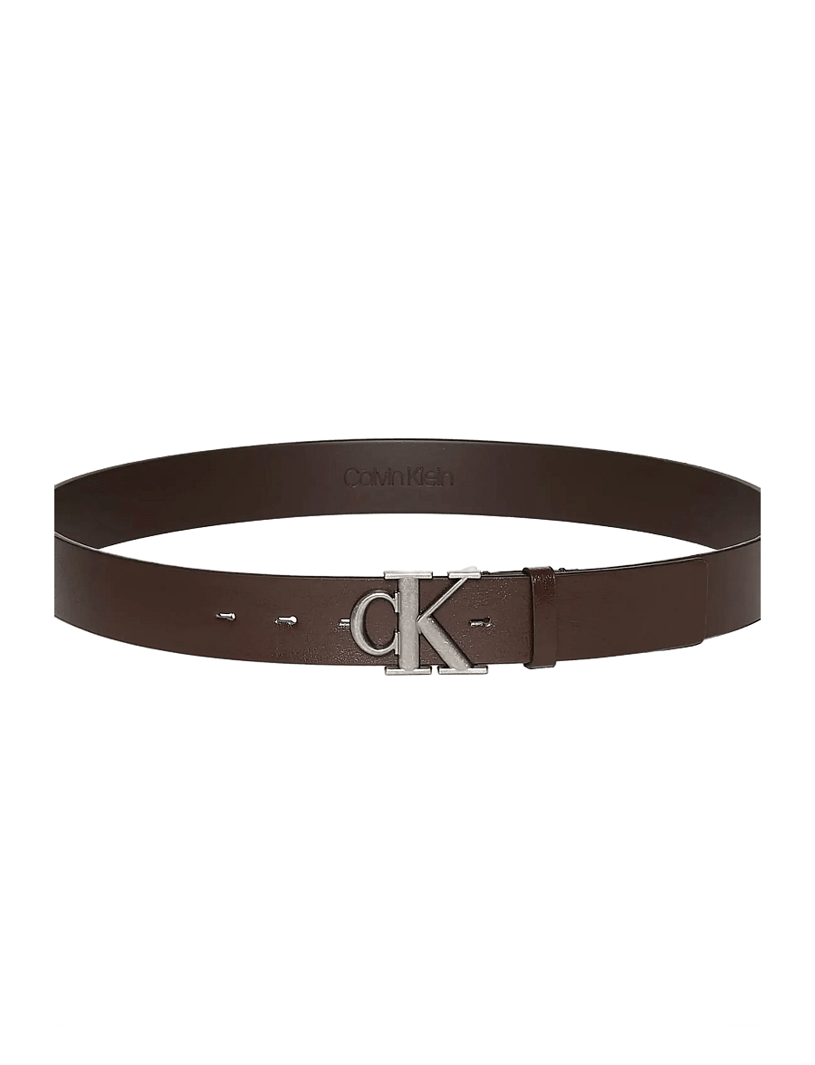 Calvin Klein - CK BUCKLE TUMBLED 35MM - klassikalised vööd - ck dark brown antique silver - 0