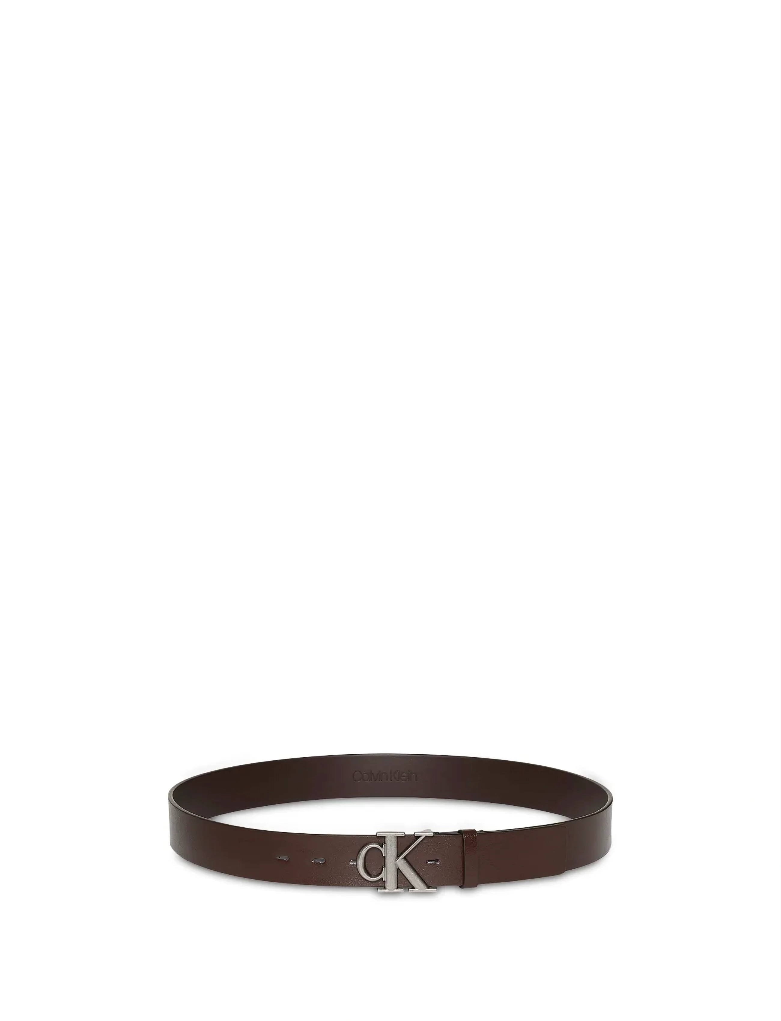 Calvin Klein - CK BUCKLE TUMBLED 35MM - bælter - ck dark brown antique silver - 1