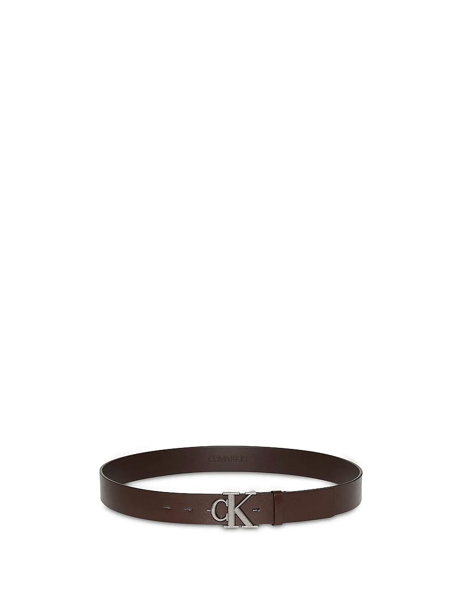 Calvin Klein - CK BUCKLE TUMBLED 35MM - klassikalised vööd - ck dark brown antique silver - 1