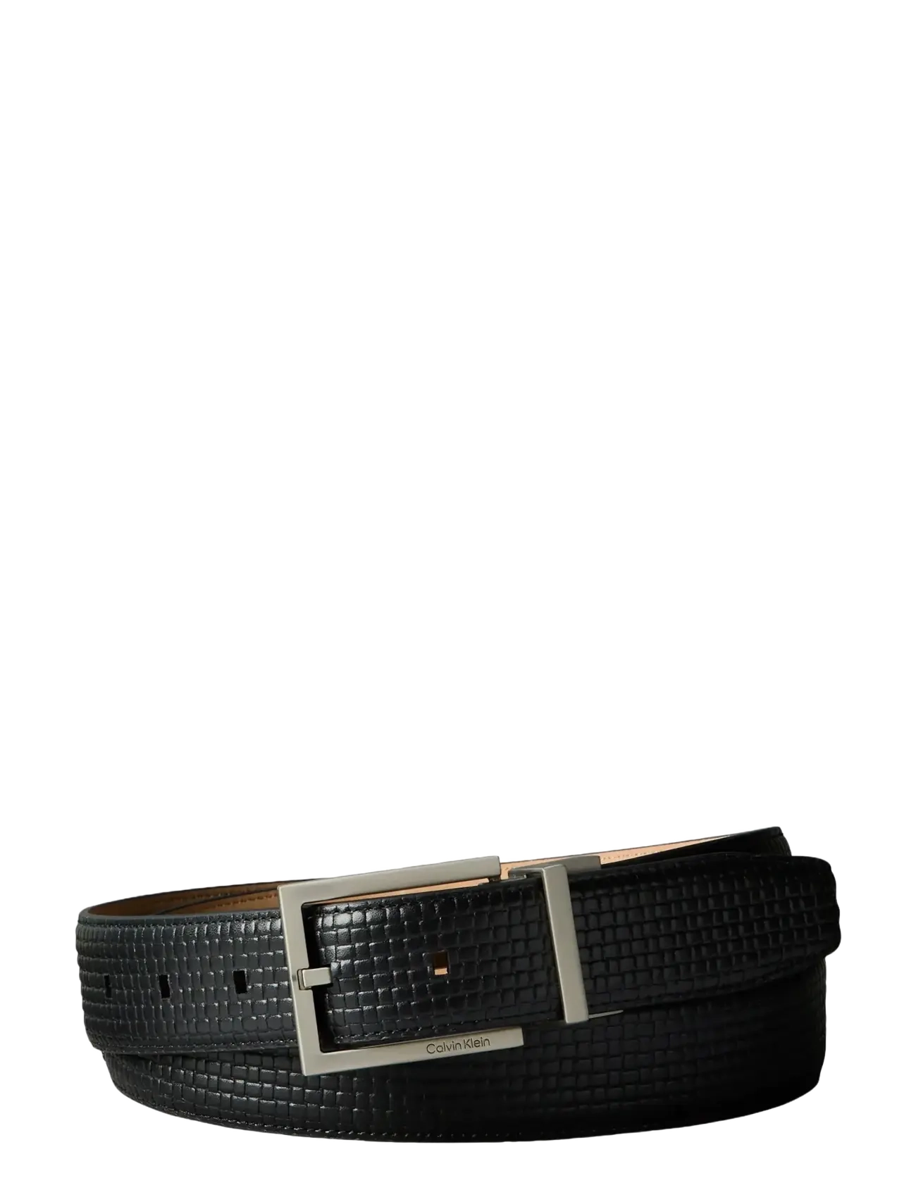 Calvin Klein SQUARE BUCKLE EMBOSSED WOVEN 32M - Accessoires - BLACK   BRUSHED NICKEL / black