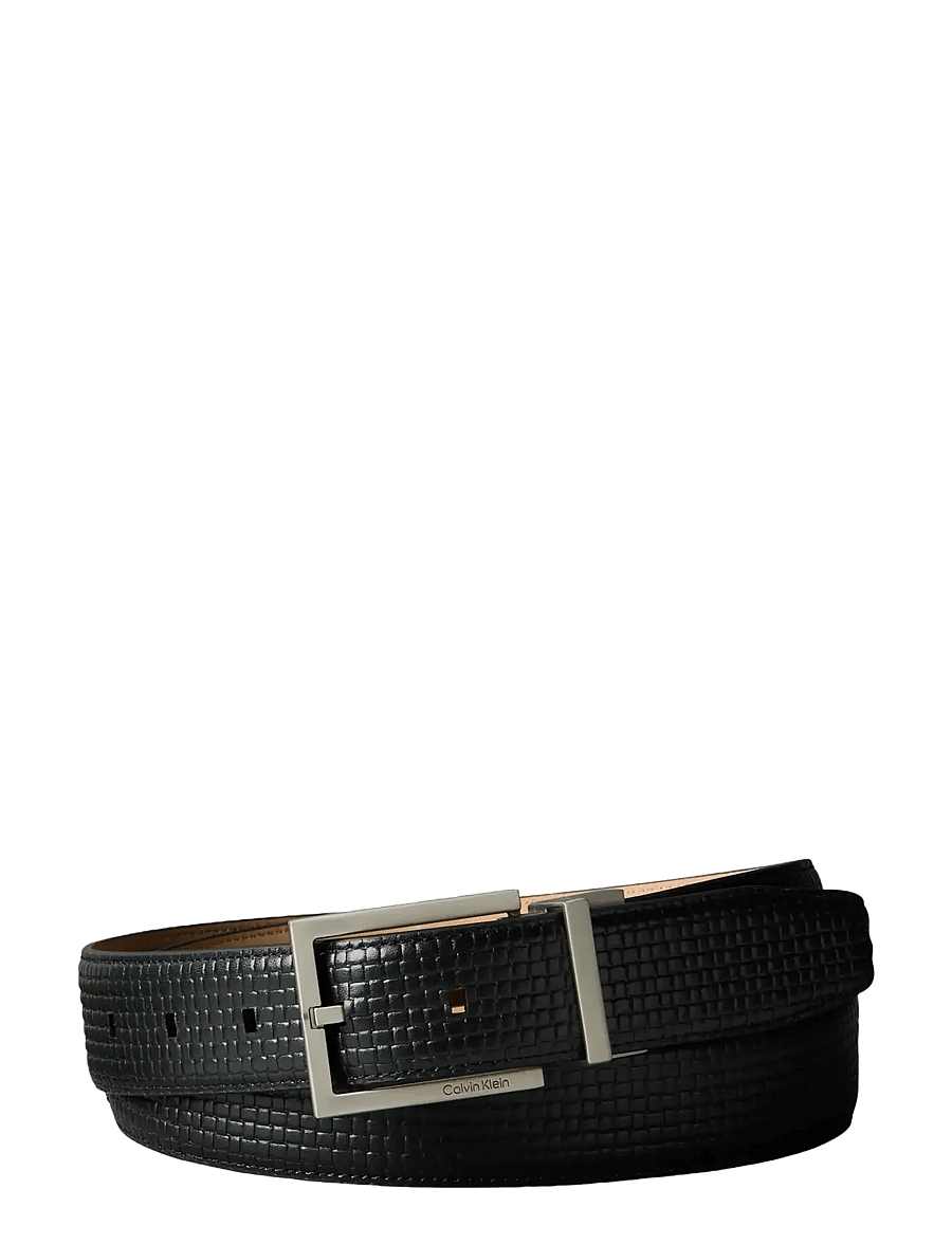 Calvin Klein - SQUARE BUCKLE EMBOSSED WOVEN 32M - klassisch gürtel - black brushed nickel - 0