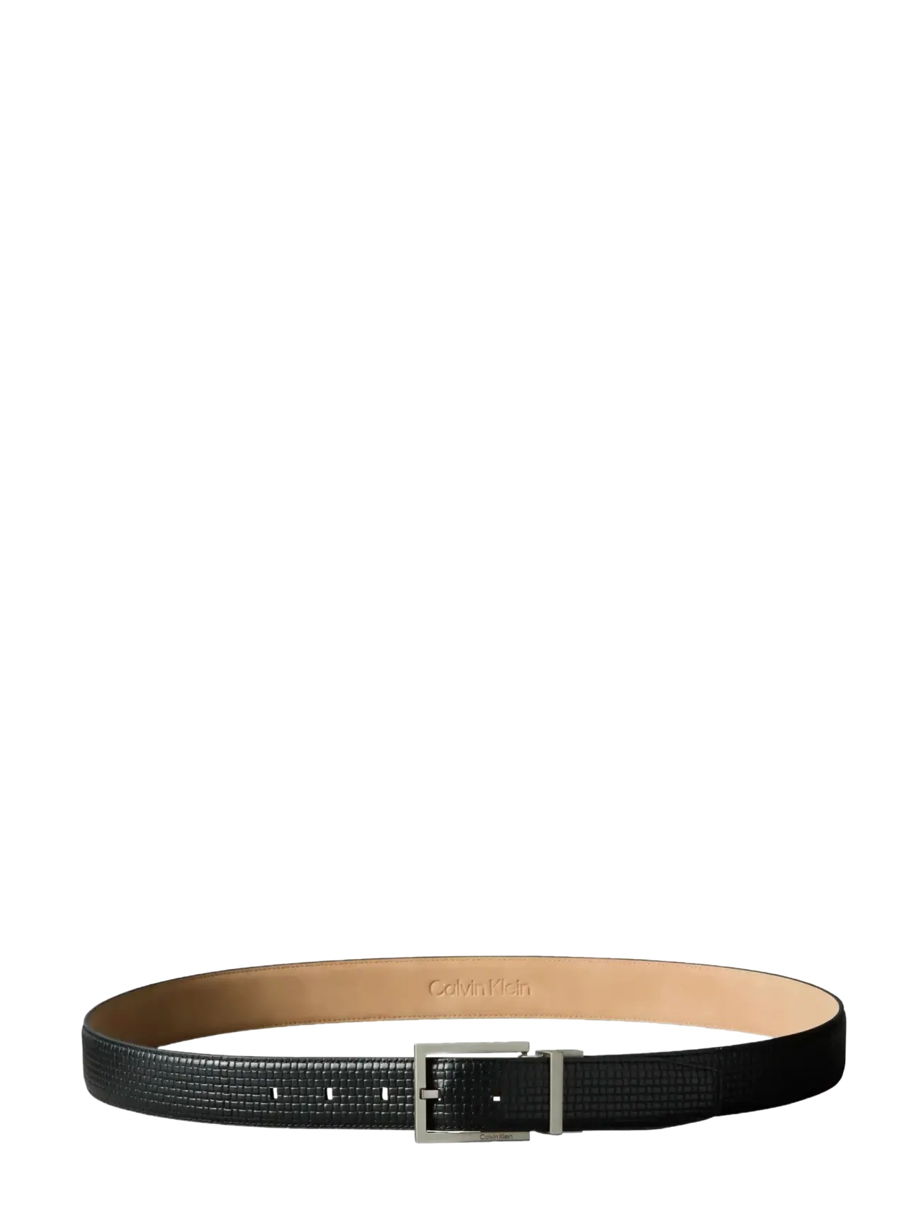 Calvin Klein - SQUARE BUCKLE EMBOSSED WOVEN 32M - fødselsdagsgaver - black   brushed nickel - 1